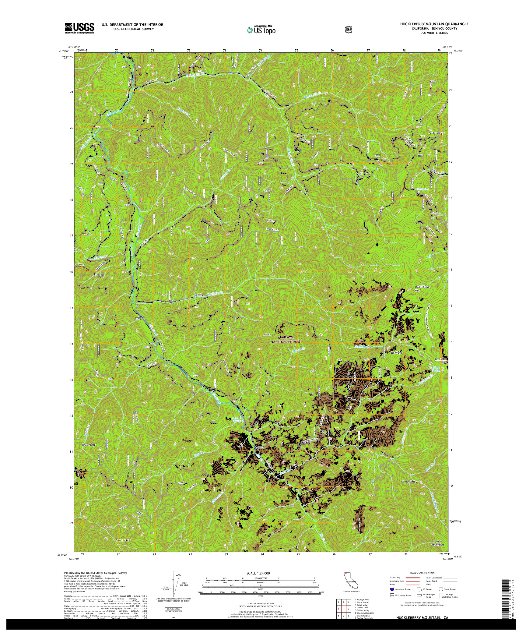 USGS US TOPO 7.5-MINUTE MAP FOR HUCKLEBERRY MOUNTAIN, CA 2018