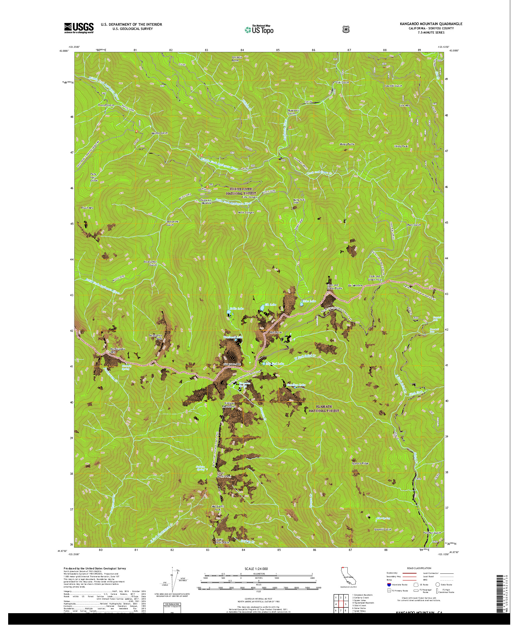 USGS US TOPO 7.5-MINUTE MAP FOR KANGAROO MOUNTAIN, CA 2018