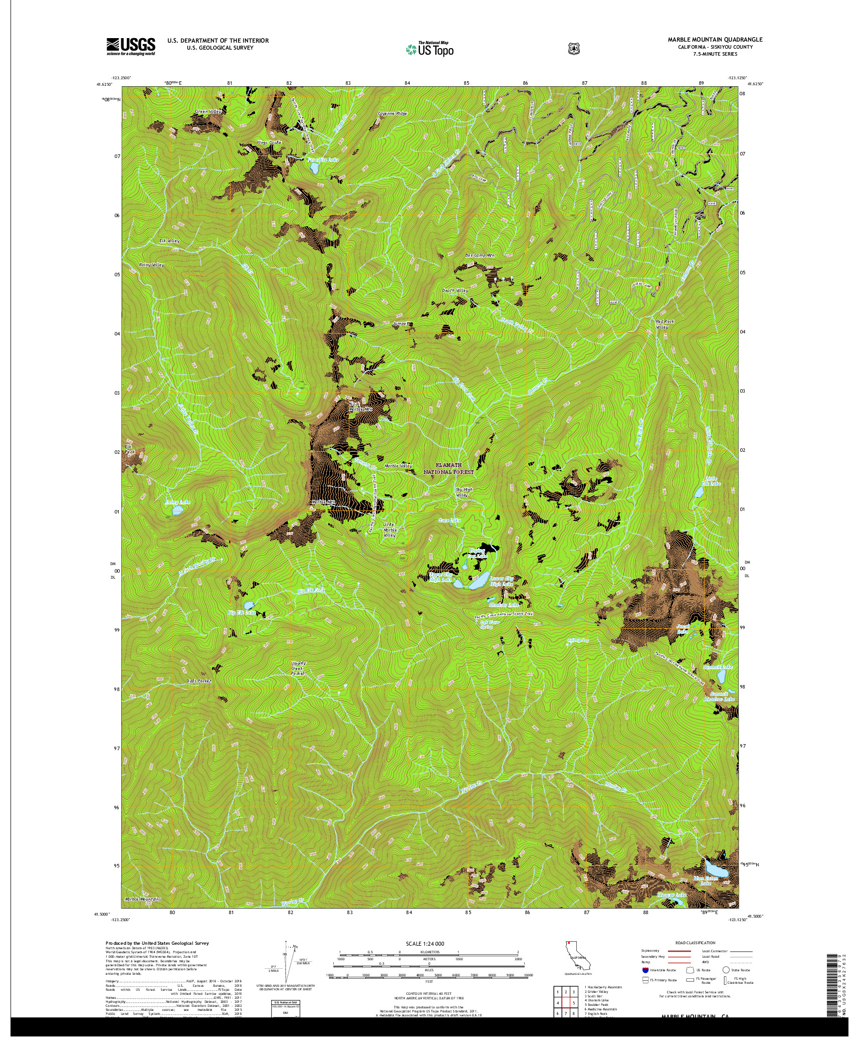 USGS US TOPO 7.5-MINUTE MAP FOR MARBLE MOUNTAIN, CA 2018