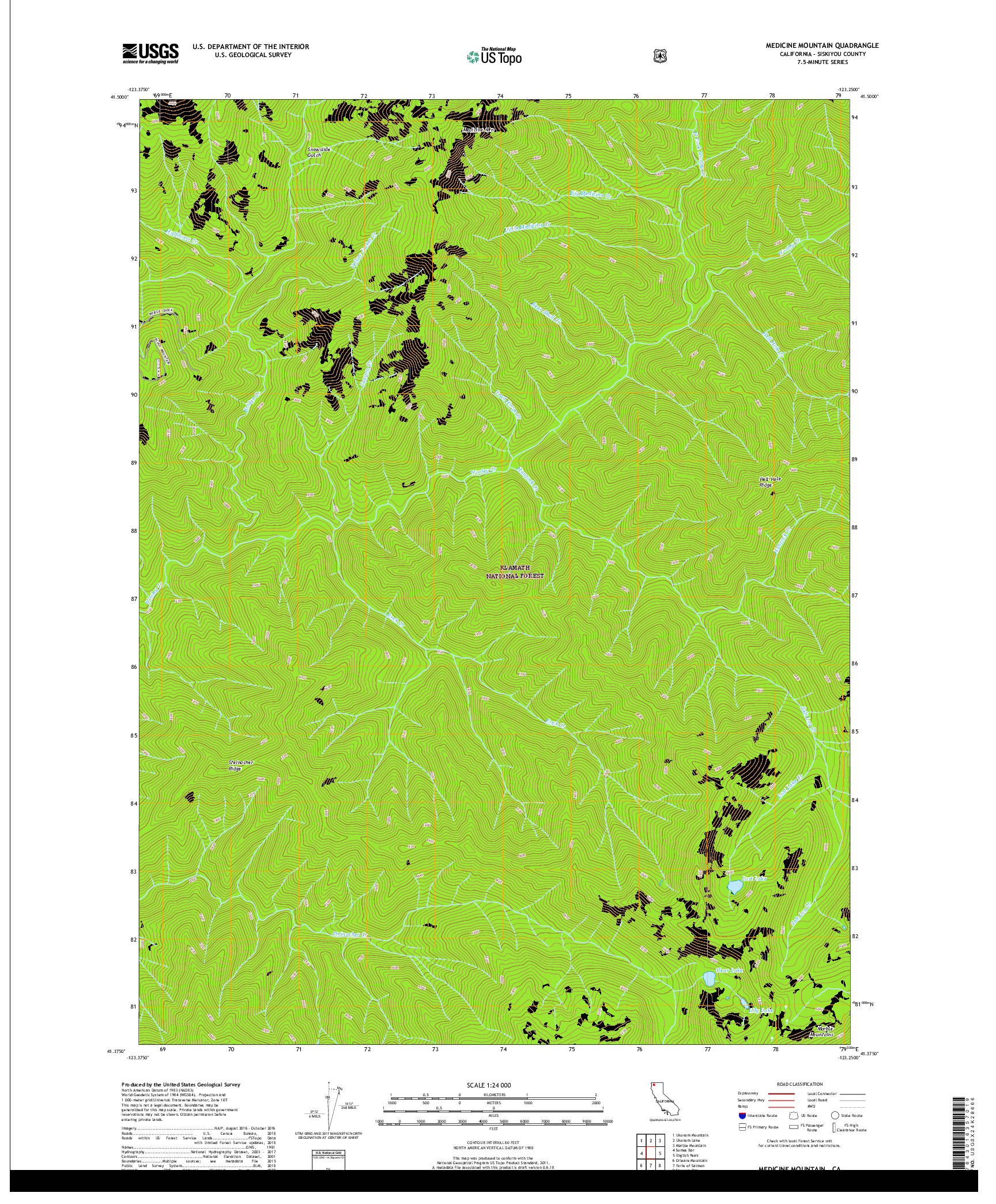 USGS US TOPO 7.5-MINUTE MAP FOR MEDICINE MOUNTAIN, CA 2018