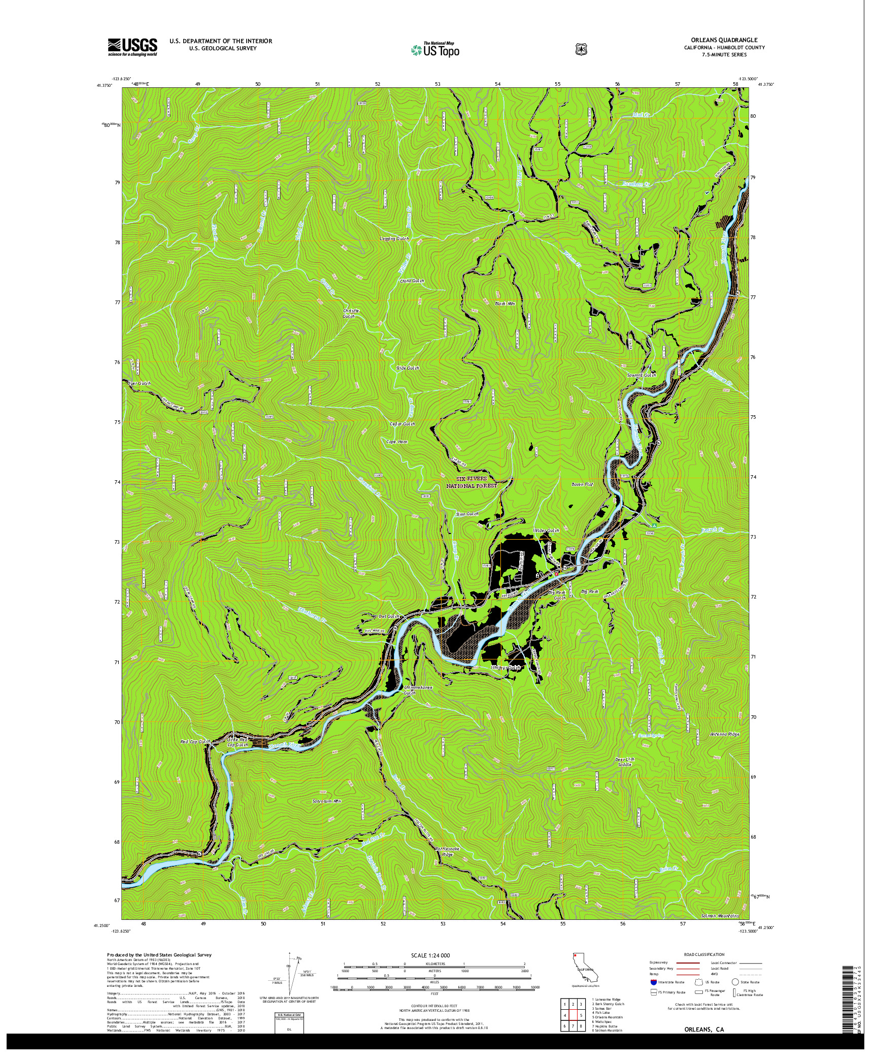 USGS US TOPO 7.5-MINUTE MAP FOR ORLEANS, CA 2018