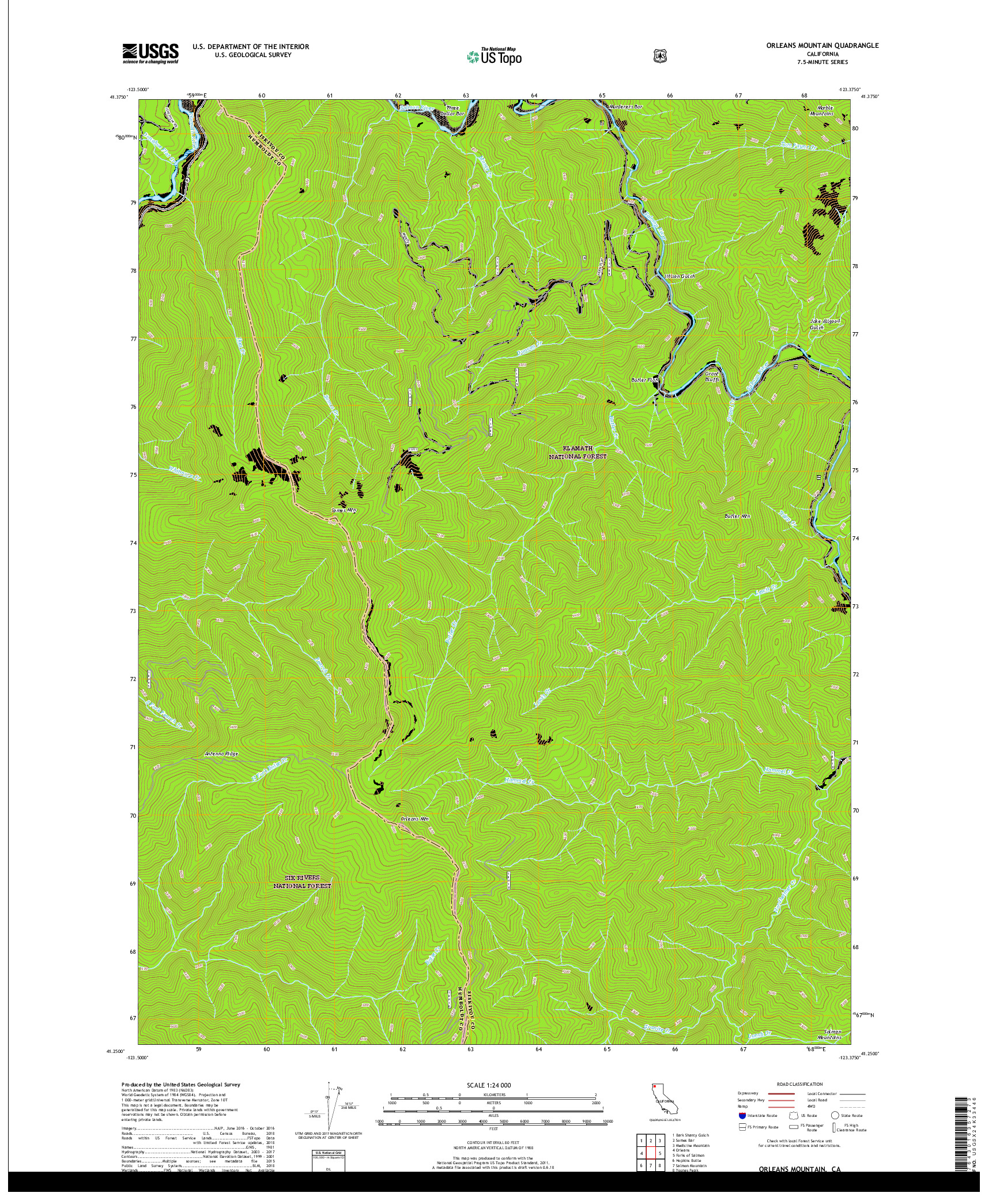 USGS US TOPO 7.5-MINUTE MAP FOR ORLEANS MOUNTAIN, CA 2018