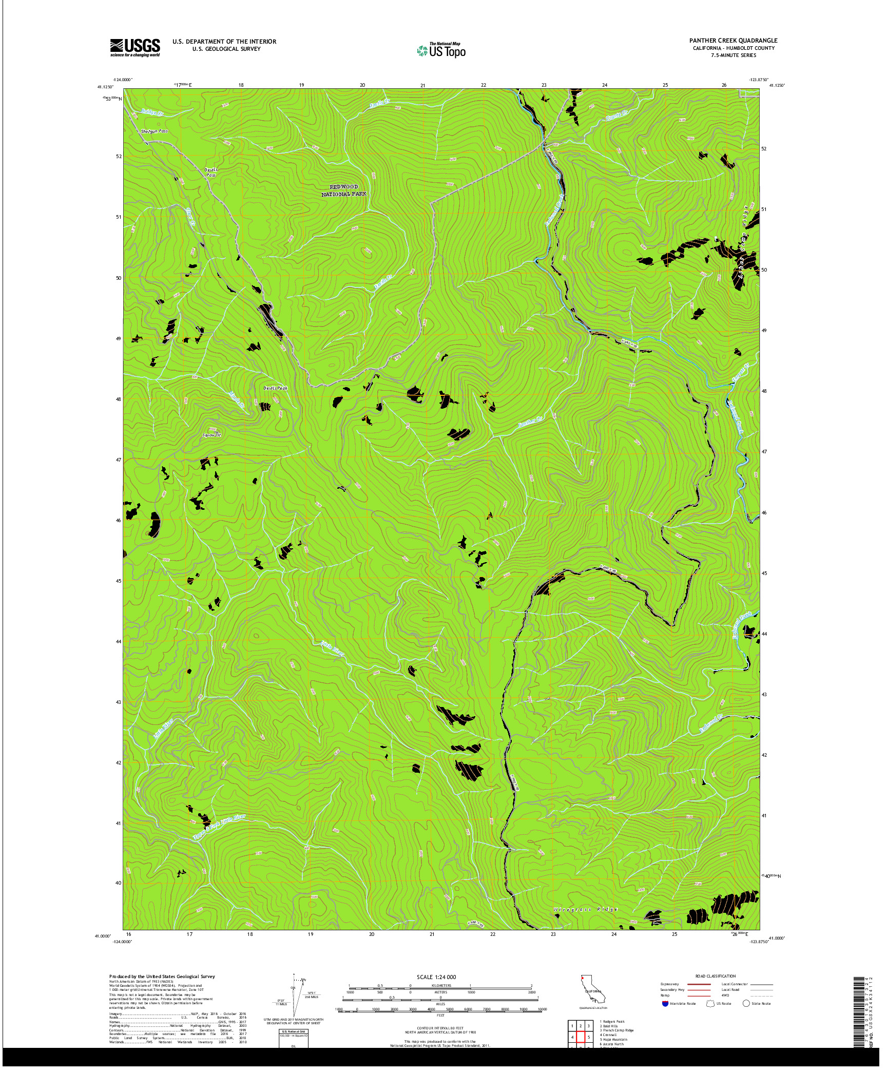 USGS US TOPO 7.5-MINUTE MAP FOR PANTHER CREEK, CA 2018