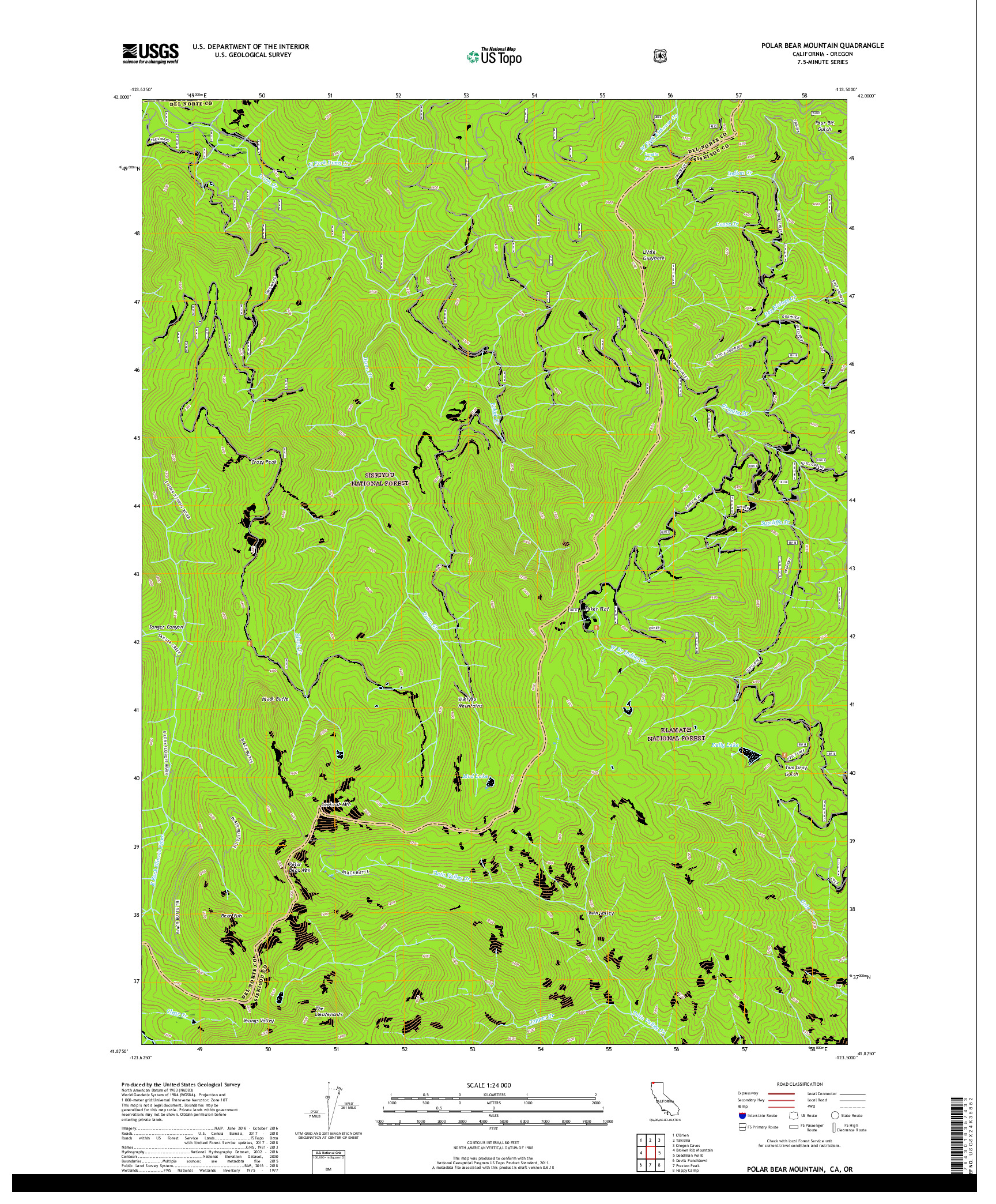 USGS US TOPO 7.5-MINUTE MAP FOR POLAR BEAR MOUNTAIN, CA,OR 2018