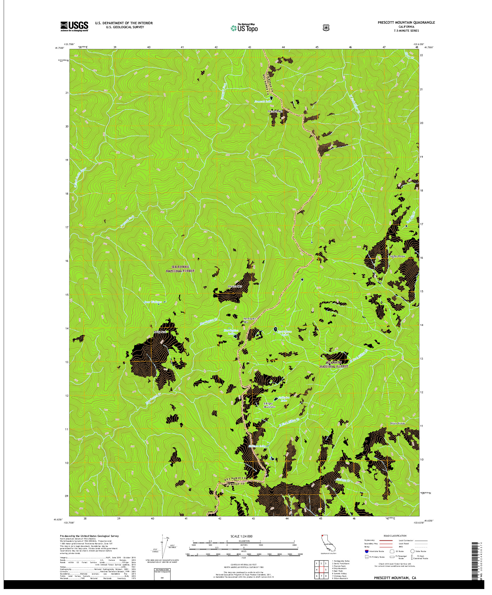 USGS US TOPO 7.5-MINUTE MAP FOR PRESCOTT MOUNTAIN, CA 2018