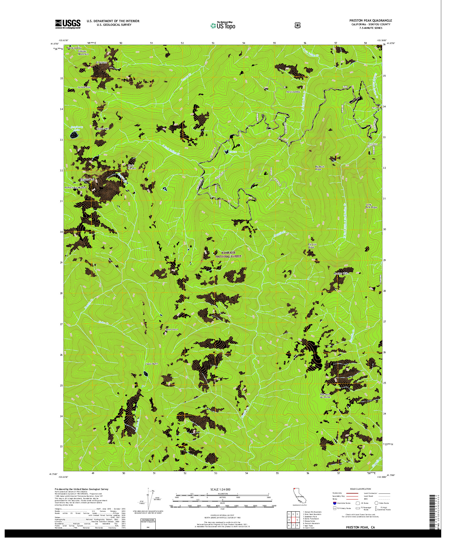 USGS US TOPO 7.5-MINUTE MAP FOR PRESTON PEAK, CA 2018