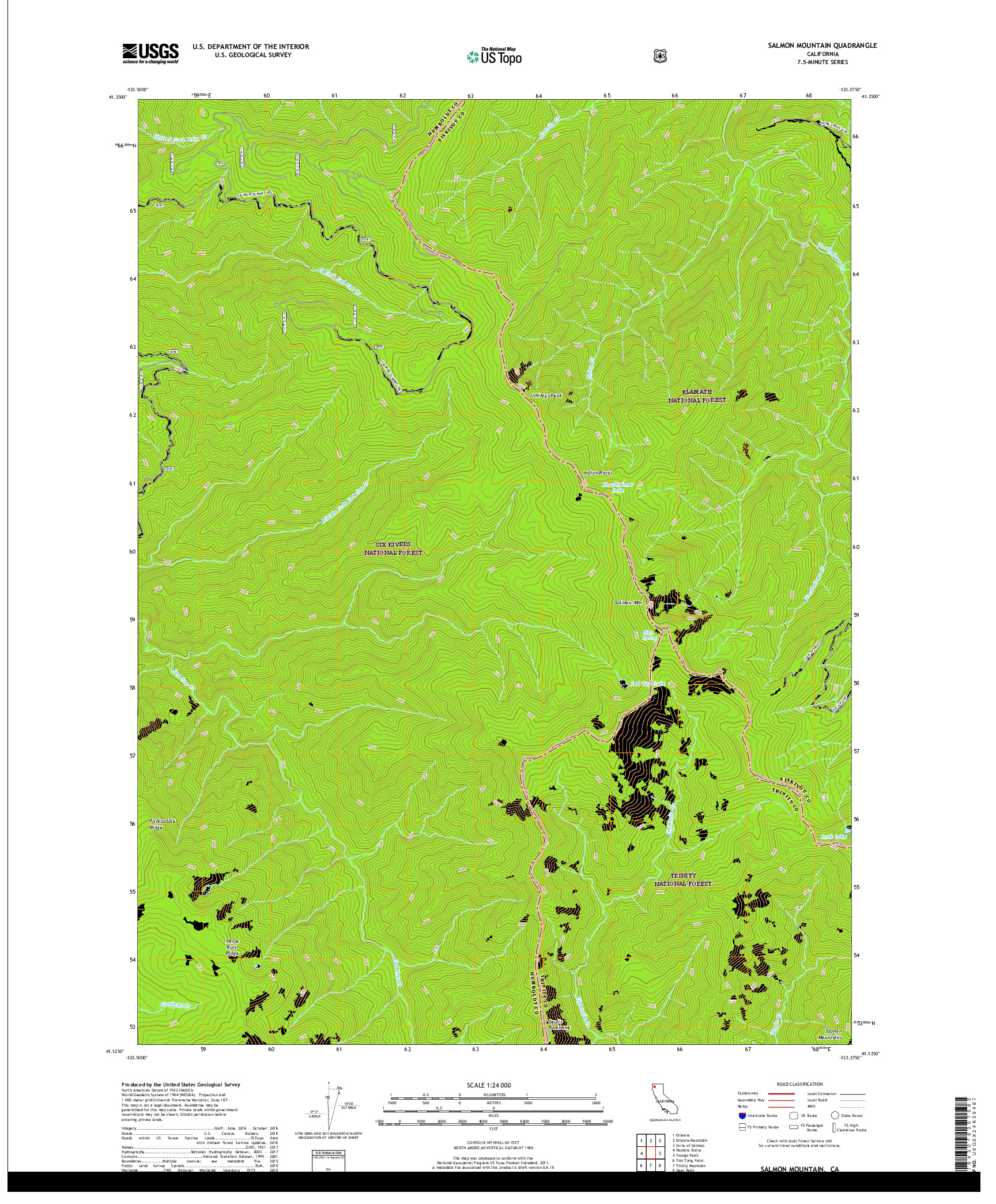 USGS US TOPO 7.5-MINUTE MAP FOR SALMON MOUNTAIN, CA 2018