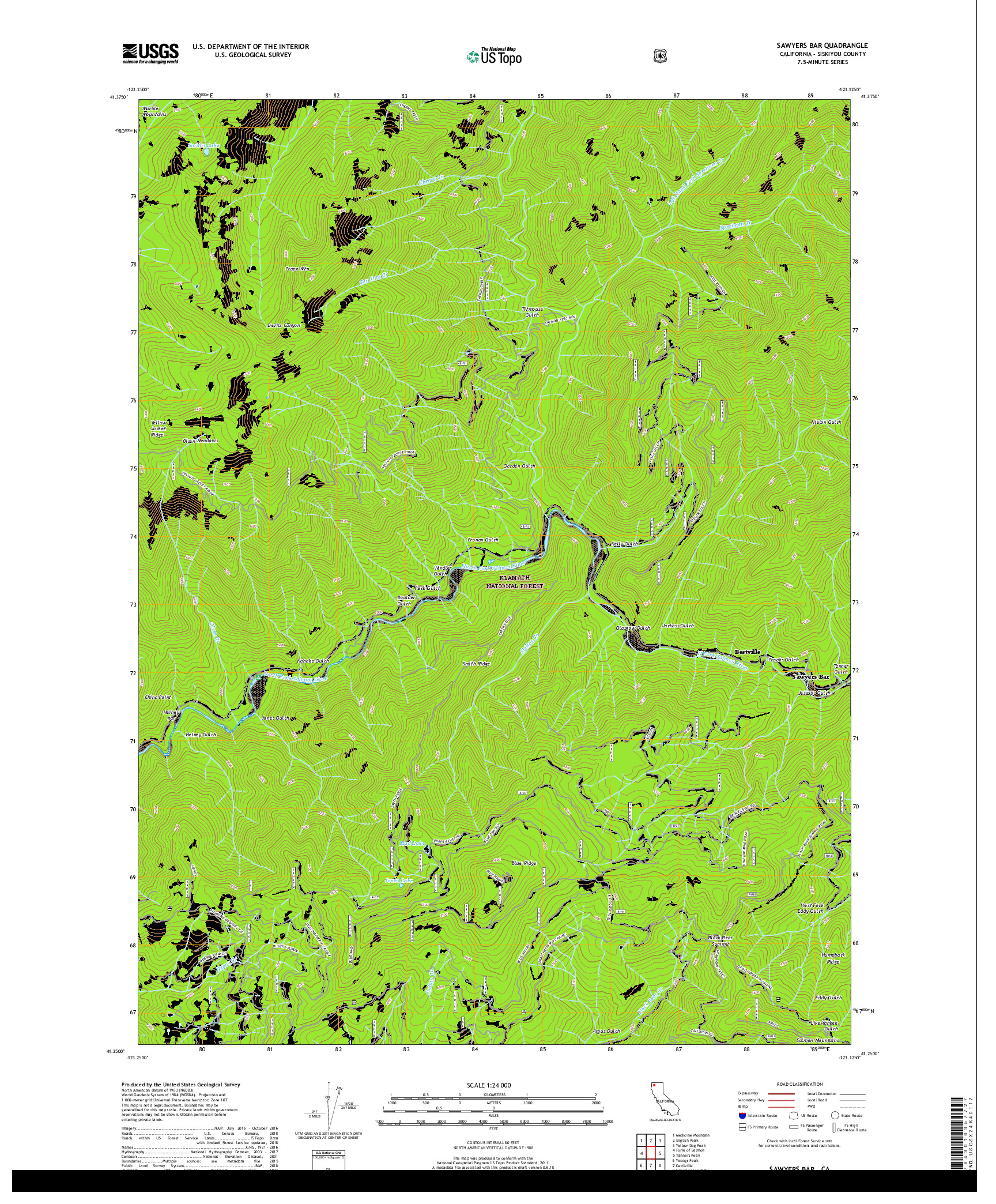 USGS US TOPO 7.5-MINUTE MAP FOR SAWYERS BAR, CA 2018