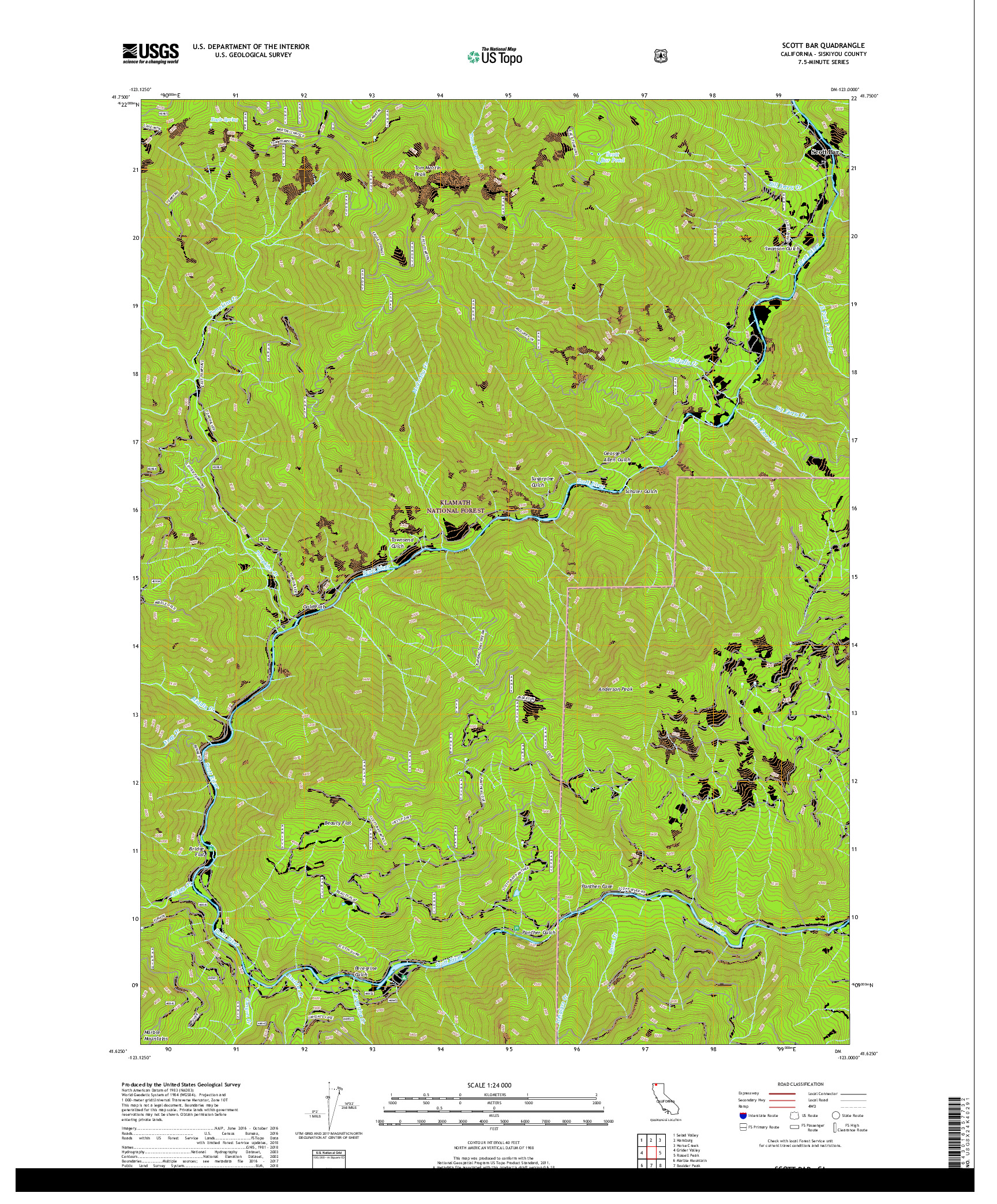 USGS US TOPO 7.5-MINUTE MAP FOR SCOTT BAR, CA 2018