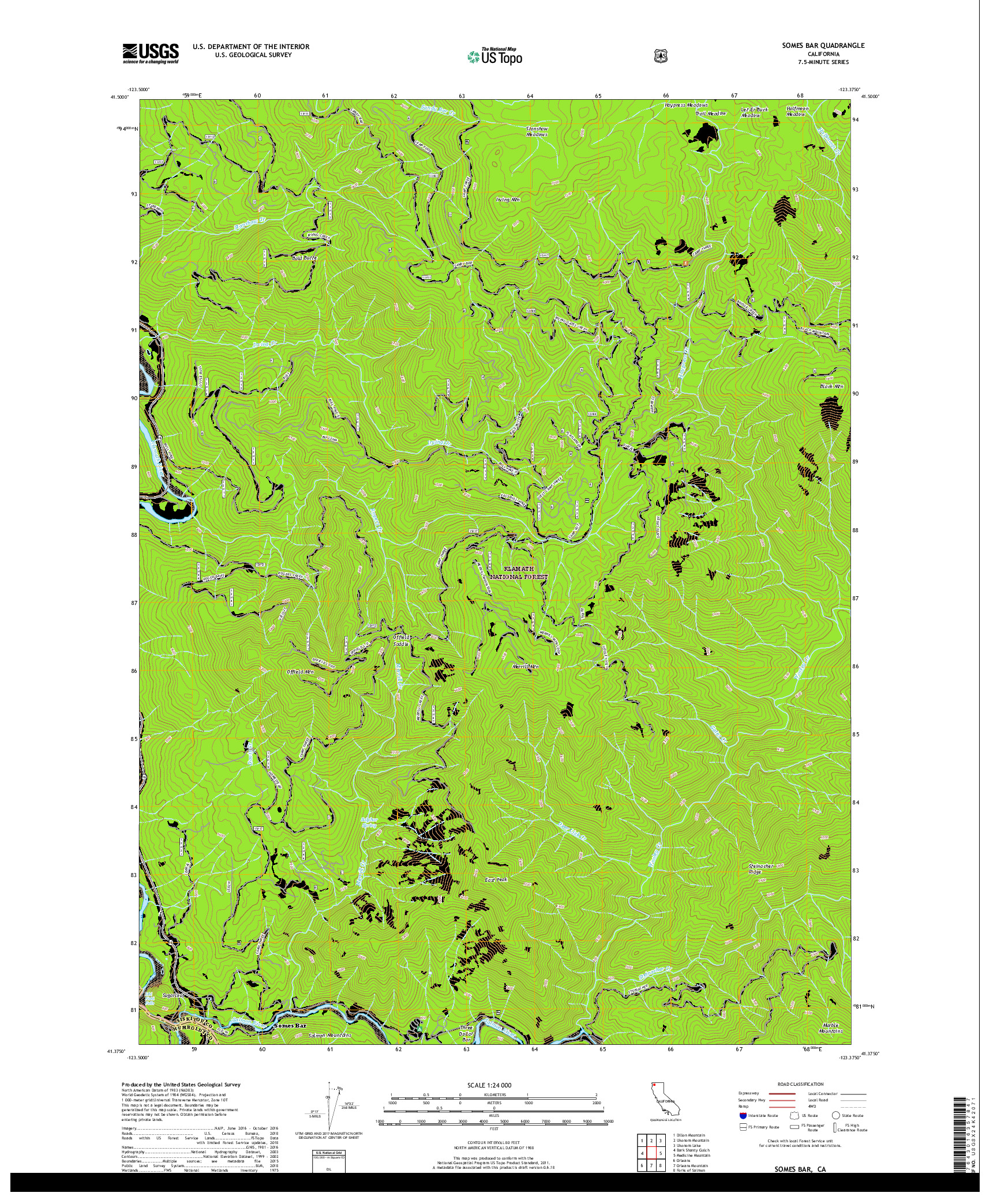 USGS US TOPO 7.5-MINUTE MAP FOR SOMES BAR, CA 2018
