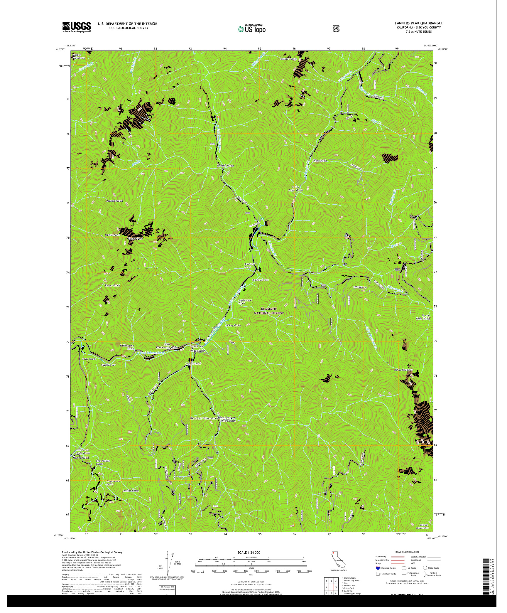 USGS US TOPO 7.5-MINUTE MAP FOR TANNERS PEAK, CA 2018