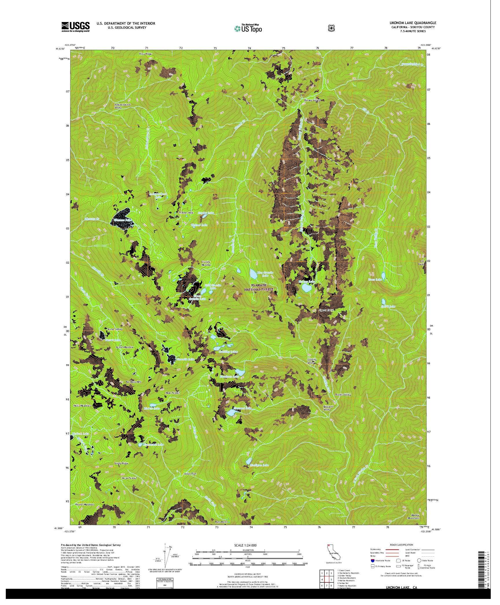 USGS US TOPO 7.5-MINUTE MAP FOR UKONOM LAKE, CA 2018