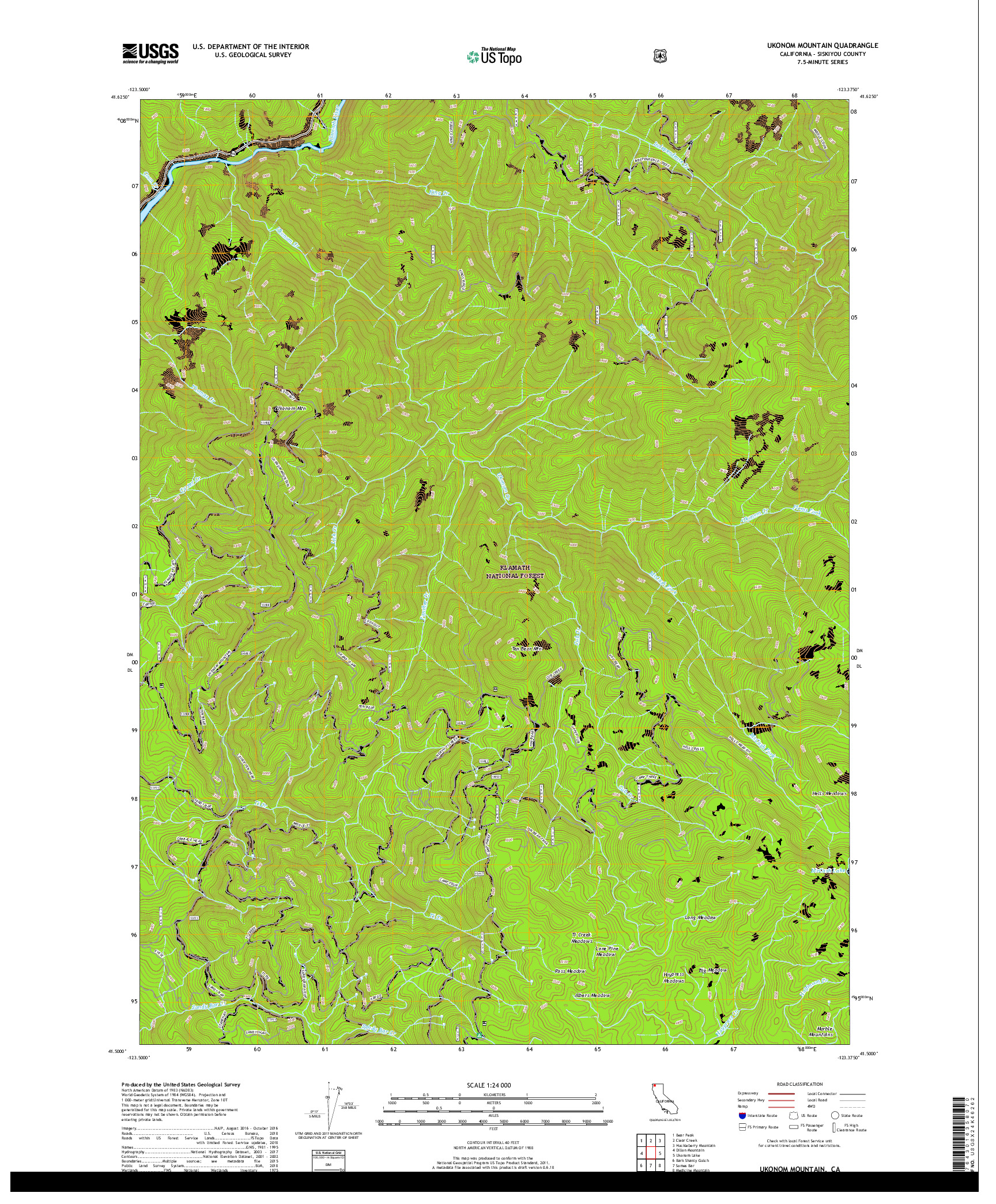 USGS US TOPO 7.5-MINUTE MAP FOR UKONOM MOUNTAIN, CA 2018