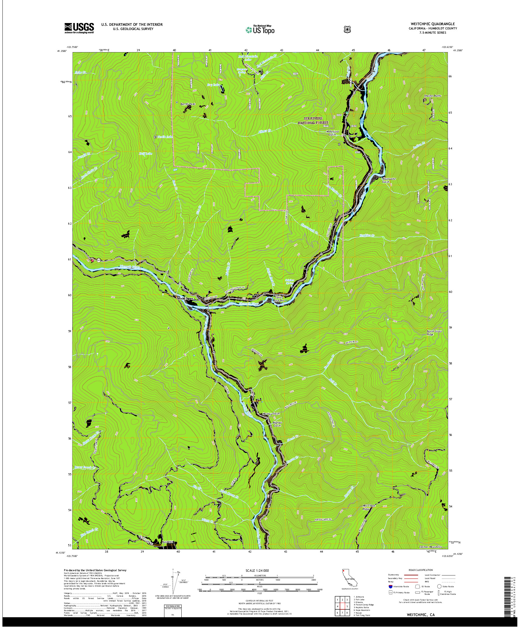USGS US TOPO 7.5-MINUTE MAP FOR WEITCHPEC, CA 2018