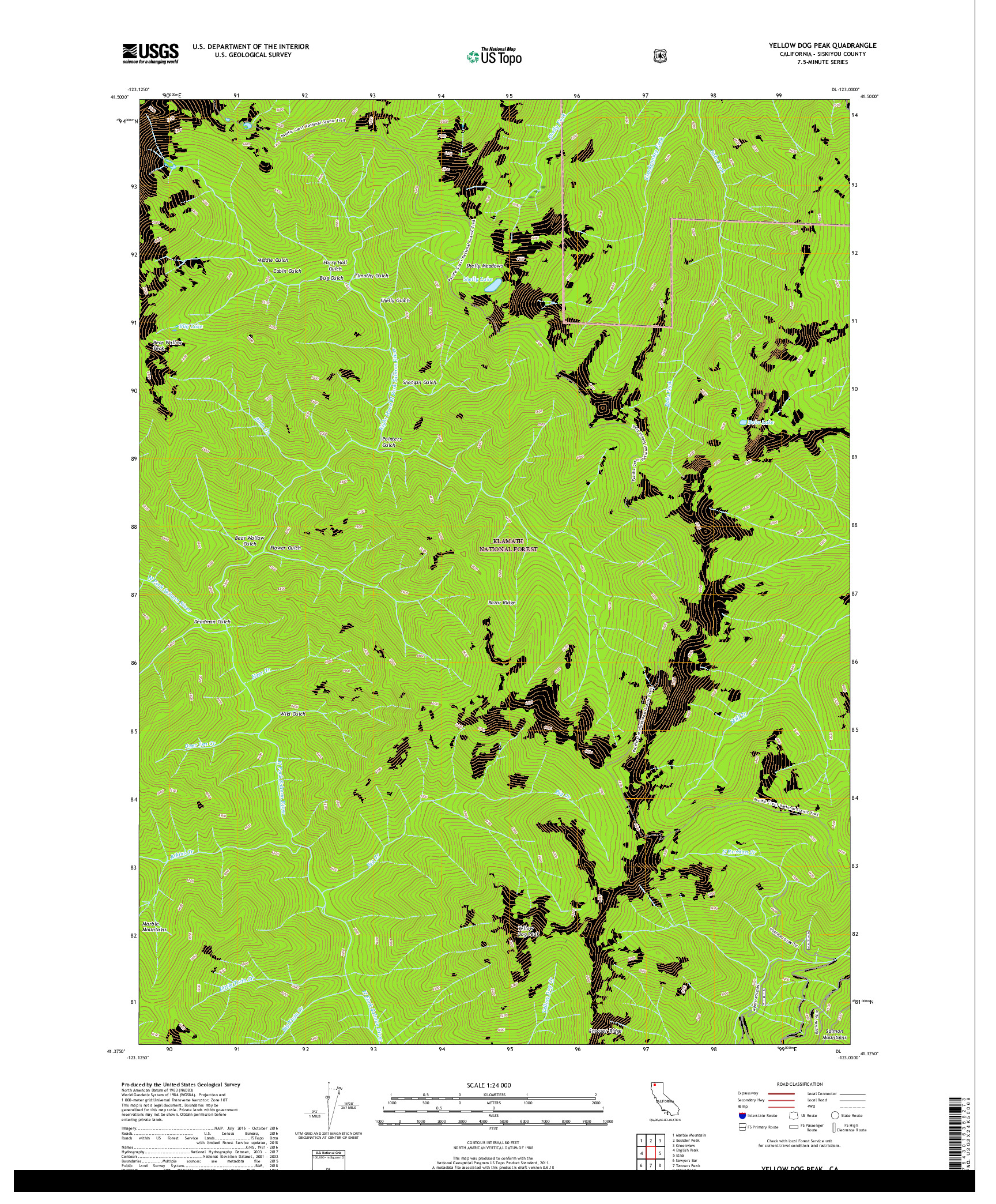 USGS US TOPO 7.5-MINUTE MAP FOR YELLOW DOG PEAK, CA 2018