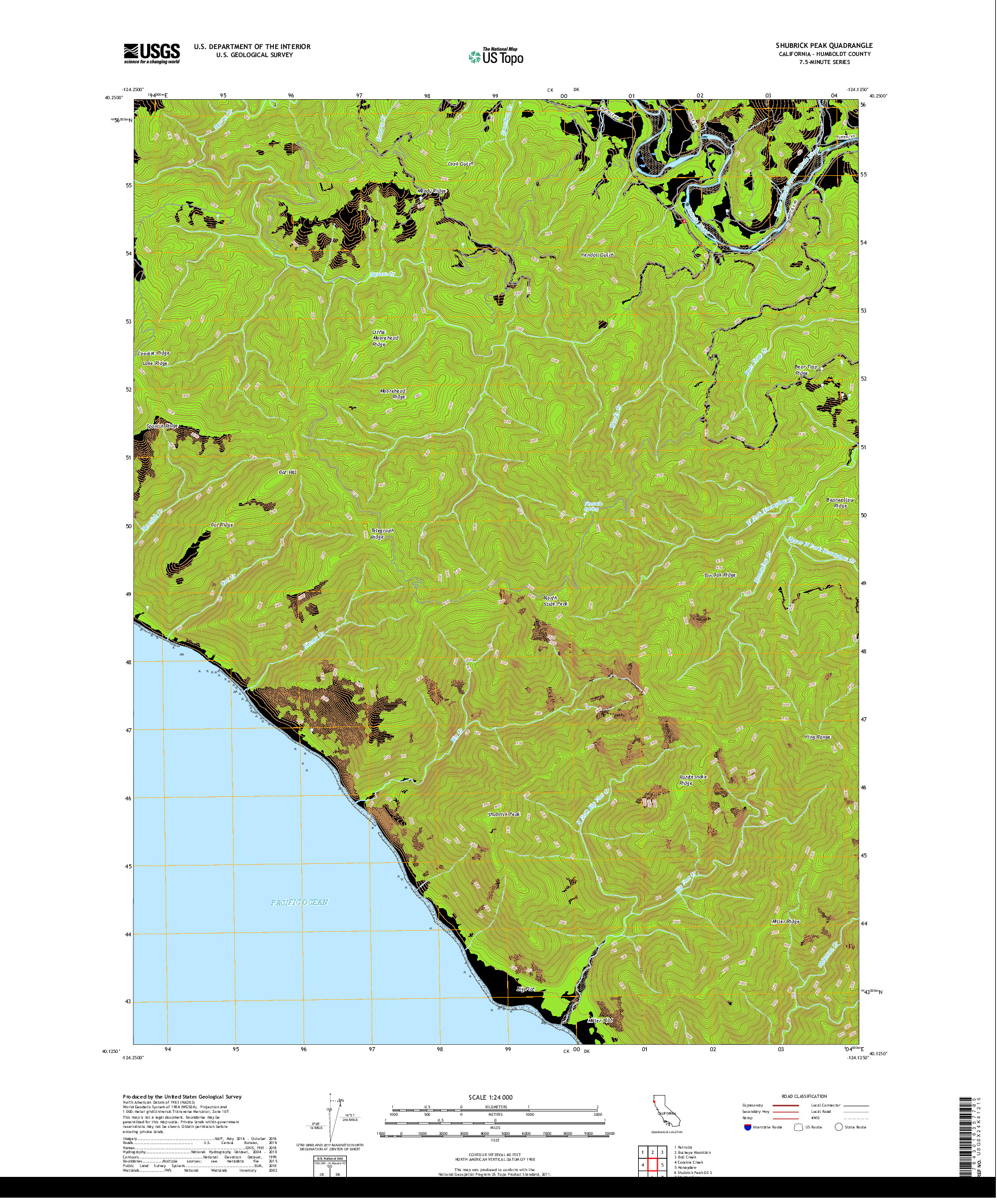USGS US TOPO 7.5-MINUTE MAP FOR SHUBRICK PEAK, CA 2018