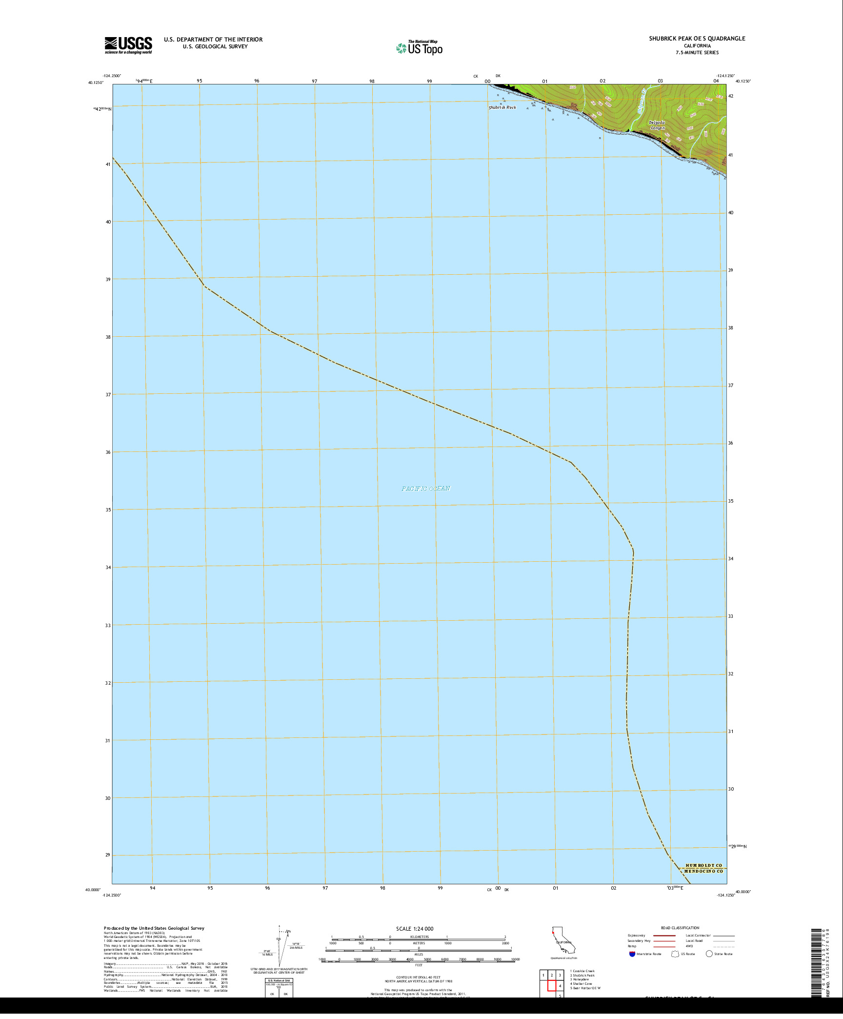 USGS US TOPO 7.5-MINUTE MAP FOR SHUBRICK PEAK OE S, CA 2018