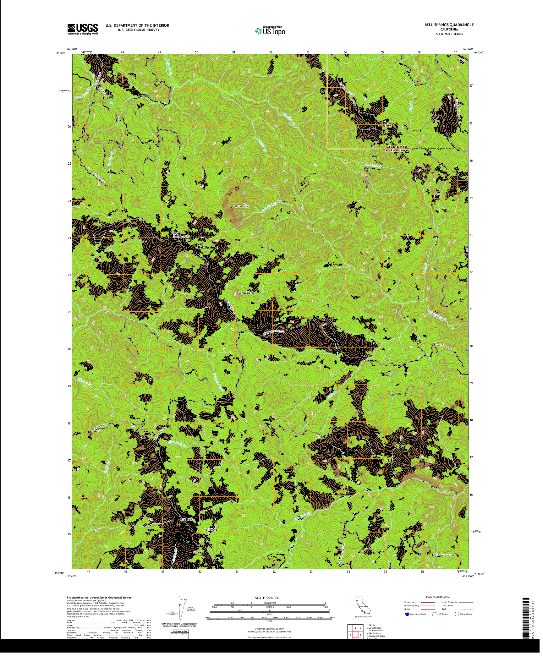 USGS US TOPO 7.5-MINUTE MAP FOR BELL SPRINGS, CA 2018