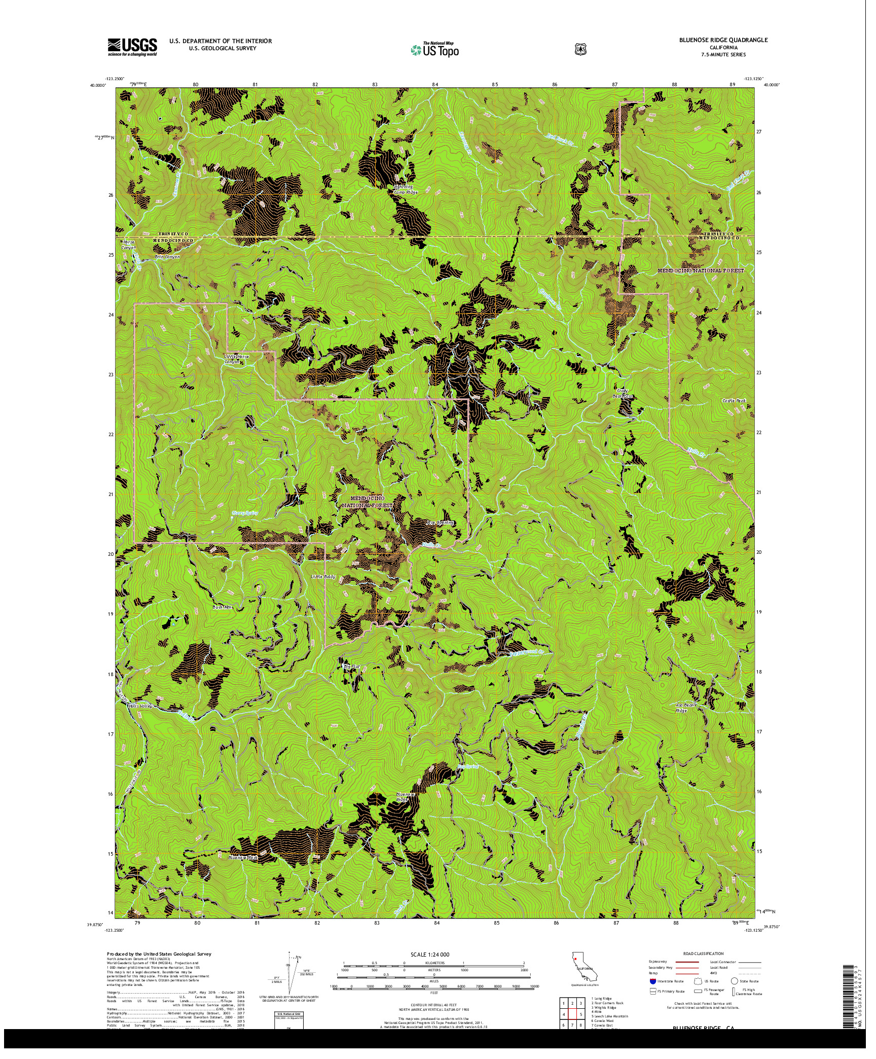 USGS US TOPO 7.5-MINUTE MAP FOR BLUENOSE RIDGE, CA 2018