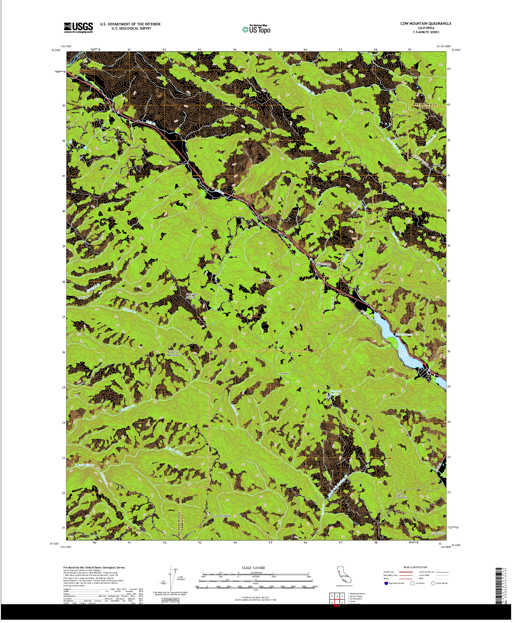 USGS US TOPO 7.5-MINUTE MAP FOR COW MOUNTAIN, CA 2018