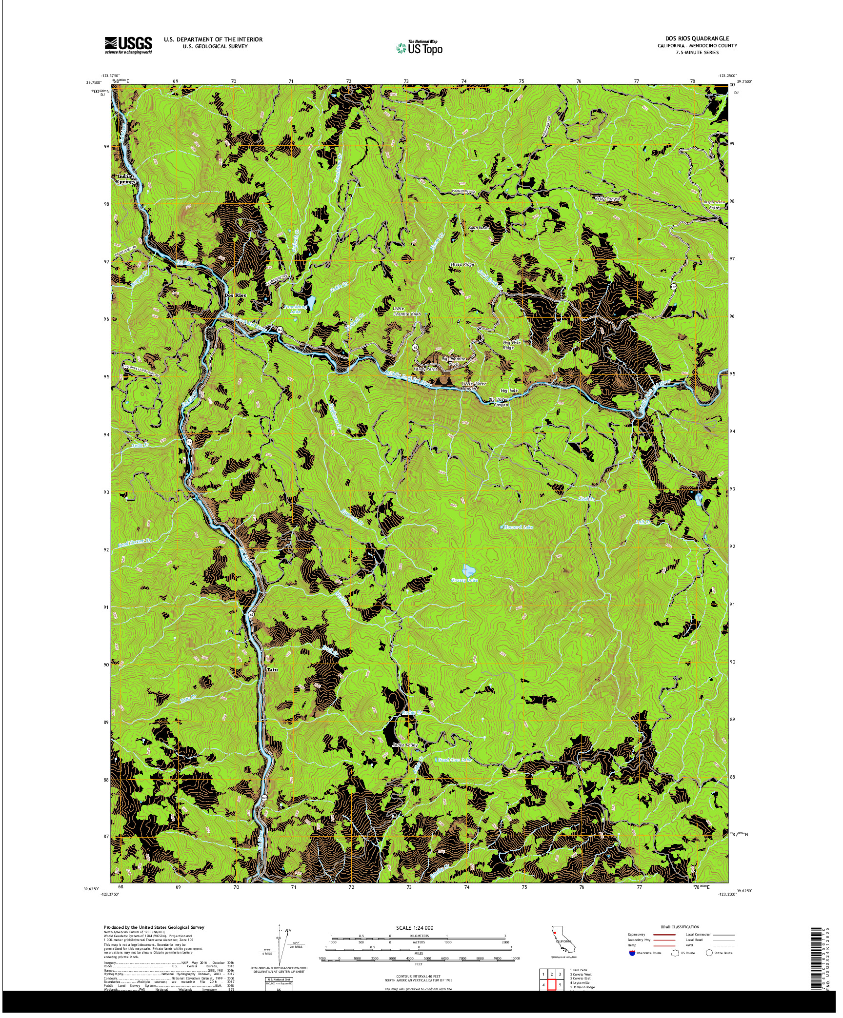 USGS US TOPO 7.5-MINUTE MAP FOR DOS RIOS, CA 2018