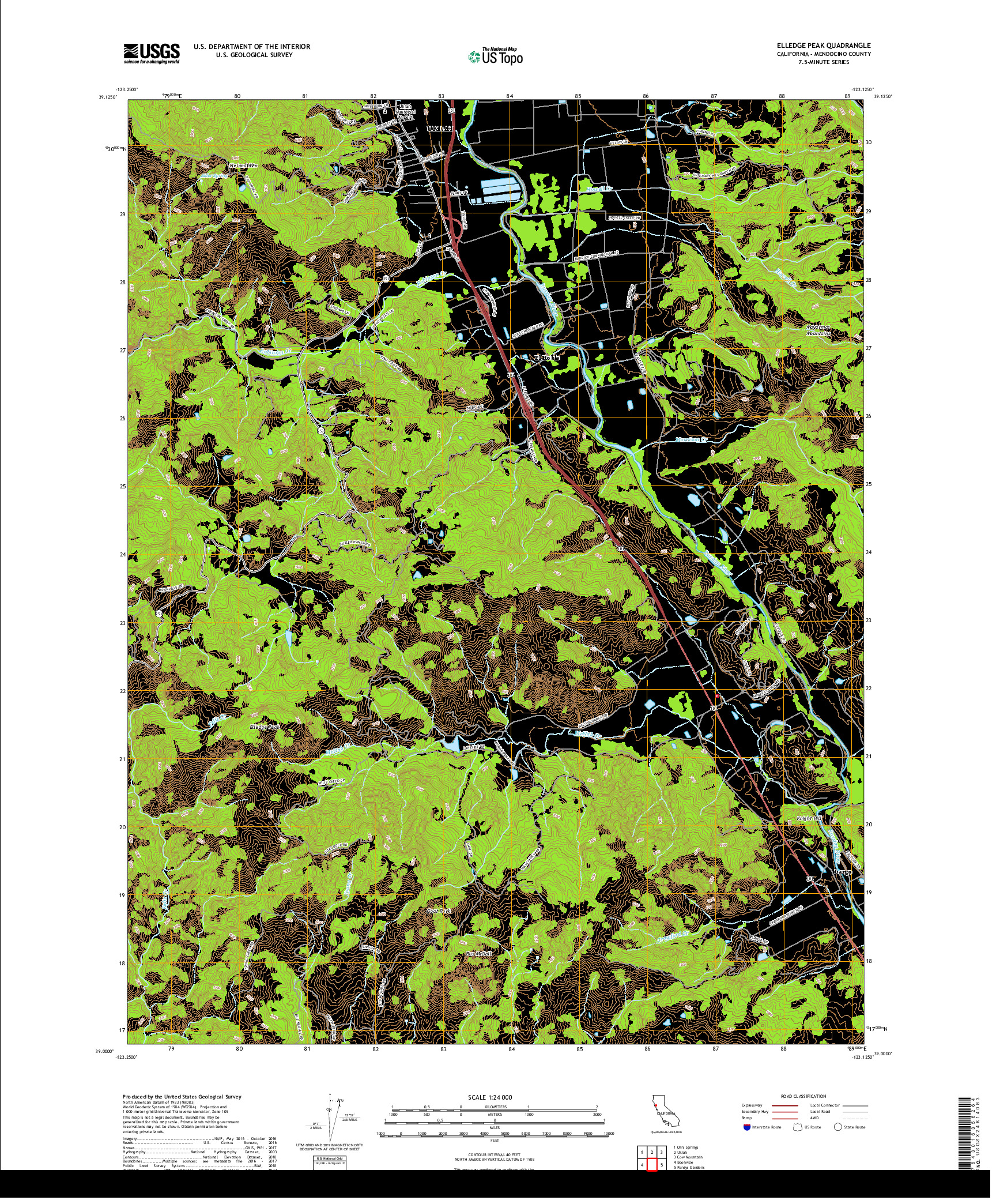 USGS US TOPO 7.5-MINUTE MAP FOR ELLEDGE PEAK, CA 2018