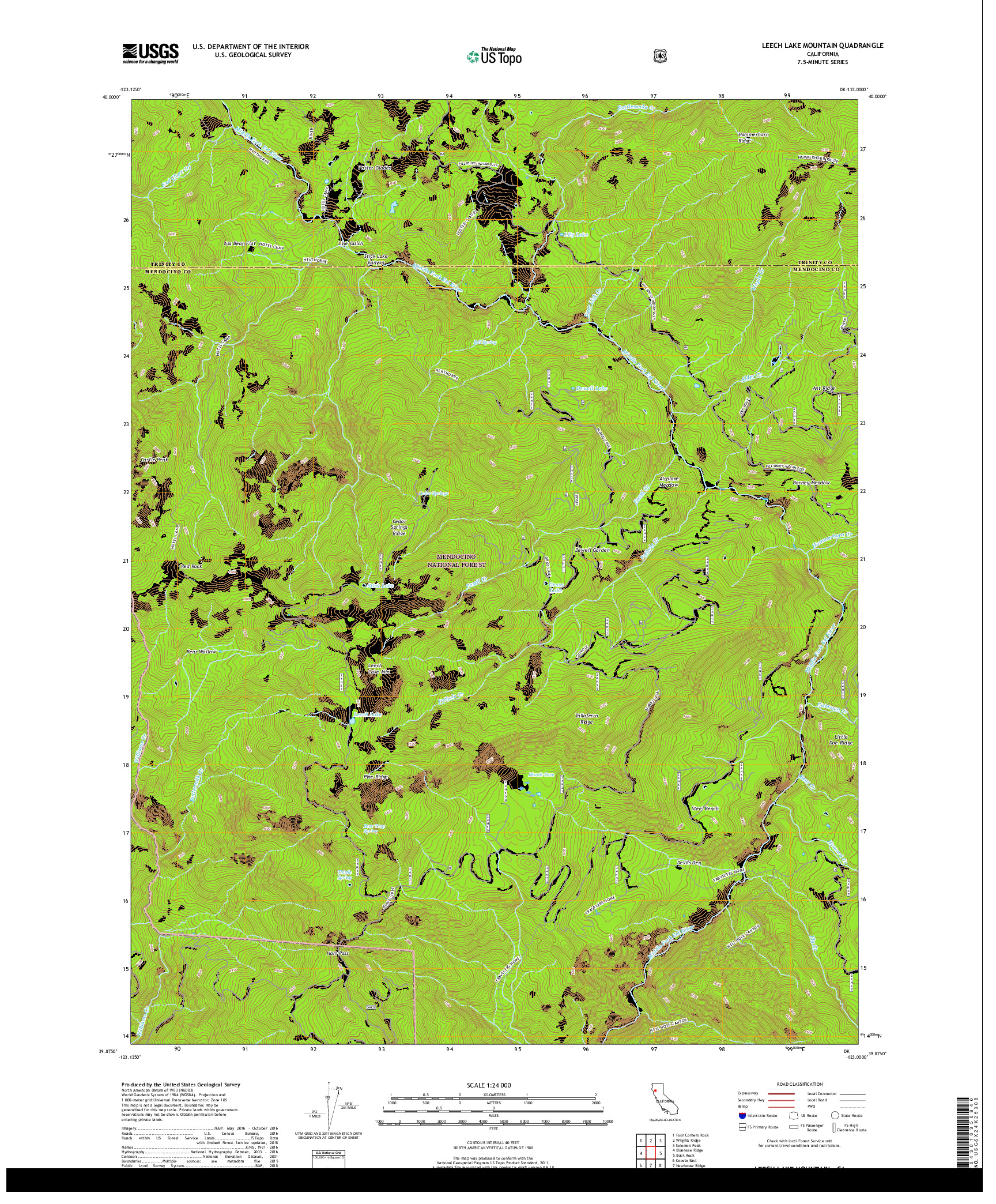 USGS US TOPO 7.5-MINUTE MAP FOR LEECH LAKE MOUNTAIN, CA 2018