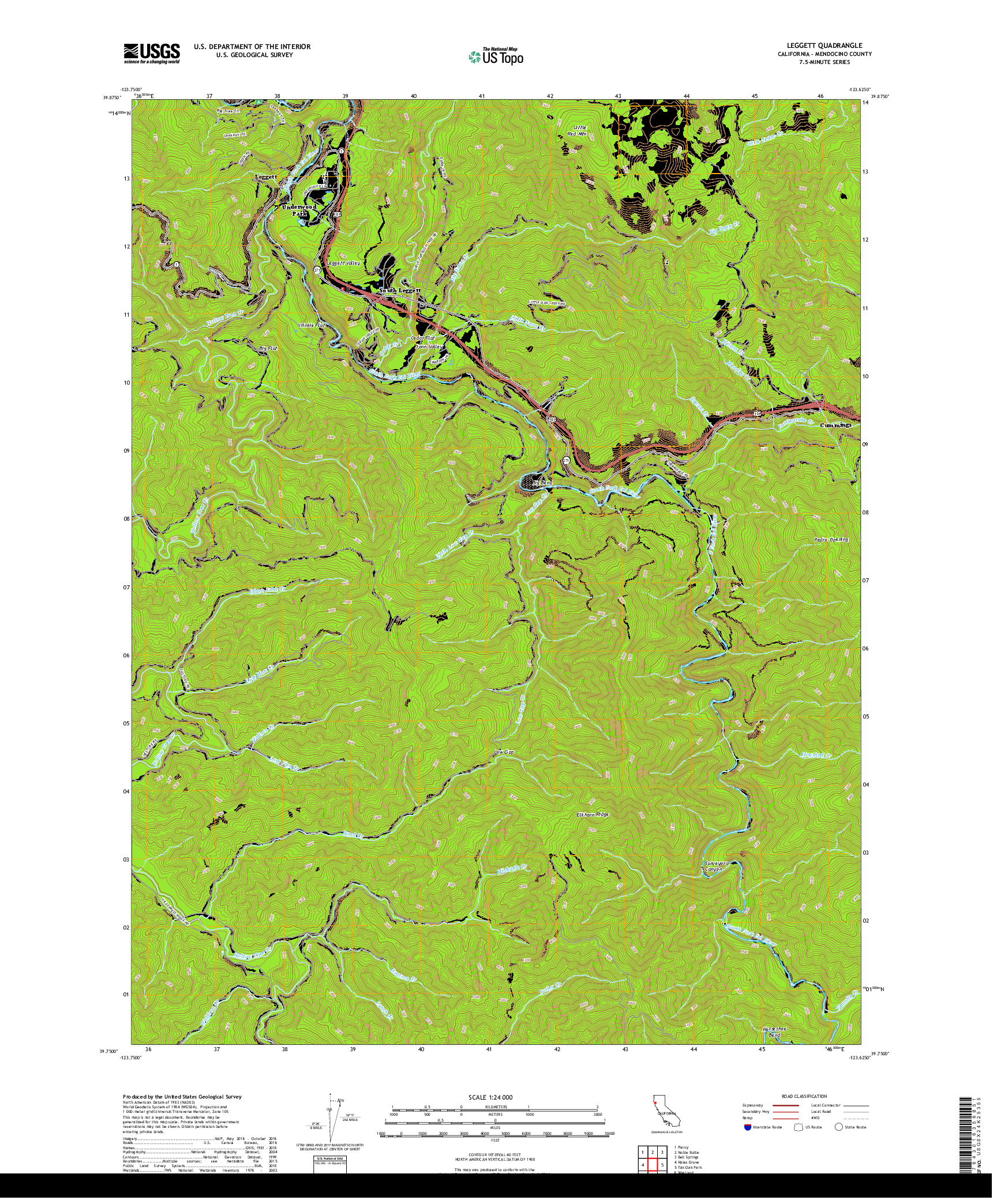 USGS US TOPO 7.5-MINUTE MAP FOR LEGGETT, CA 2018