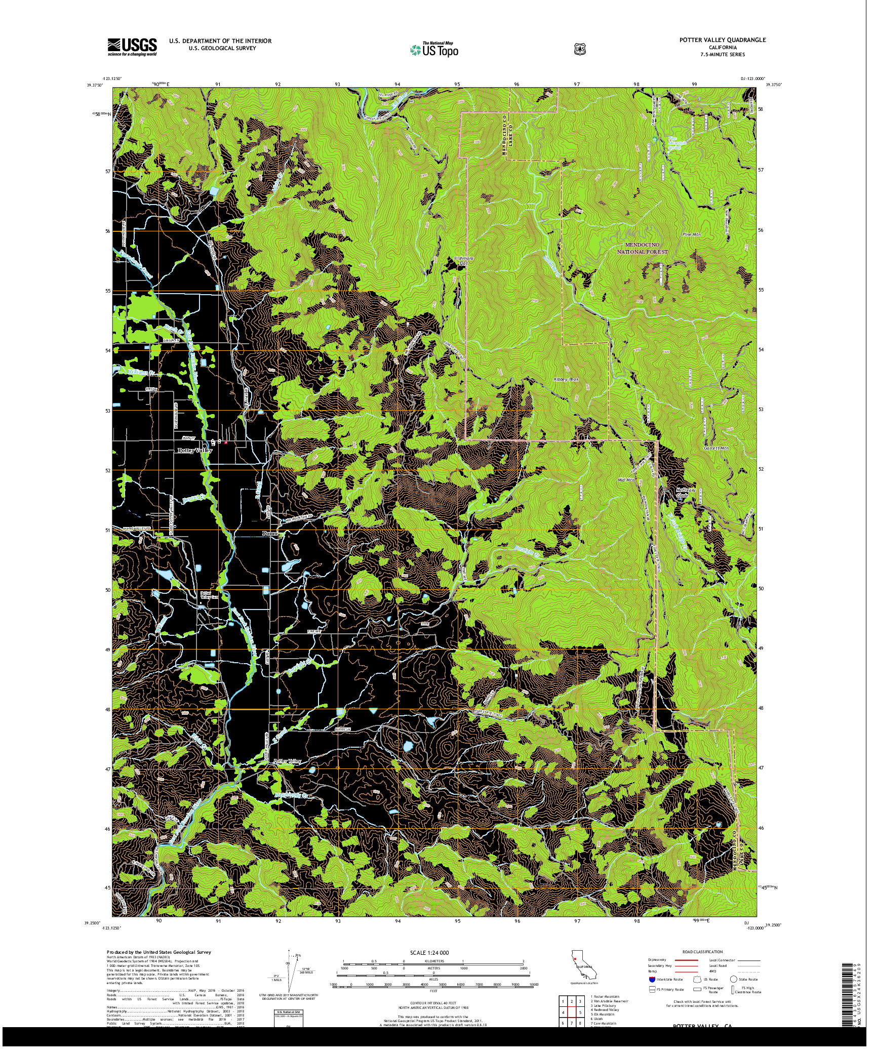 USGS US TOPO 7.5-MINUTE MAP FOR POTTER VALLEY, CA 2018