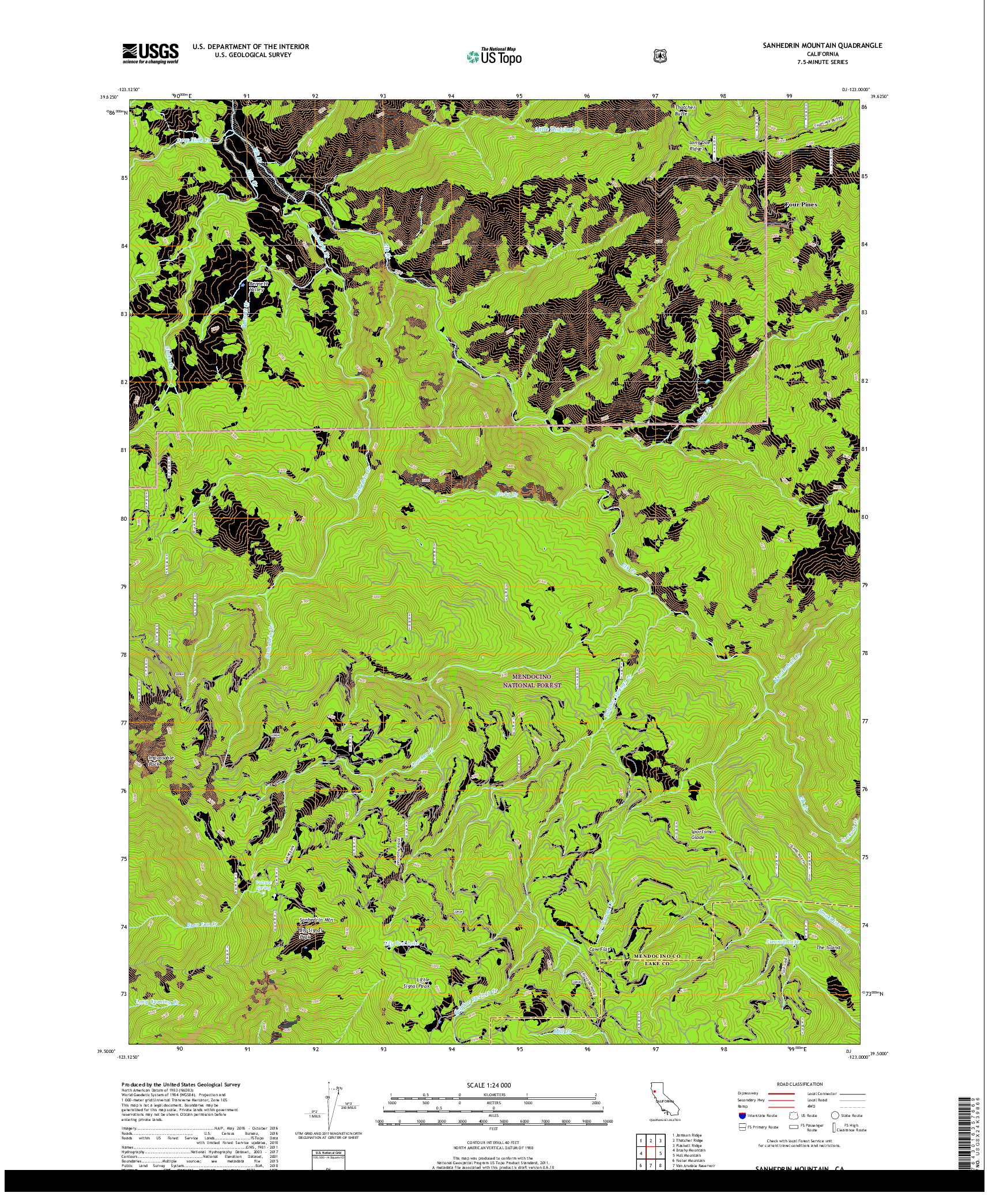 USGS US TOPO 7.5-MINUTE MAP FOR SANHEDRIN MOUNTAIN, CA 2018