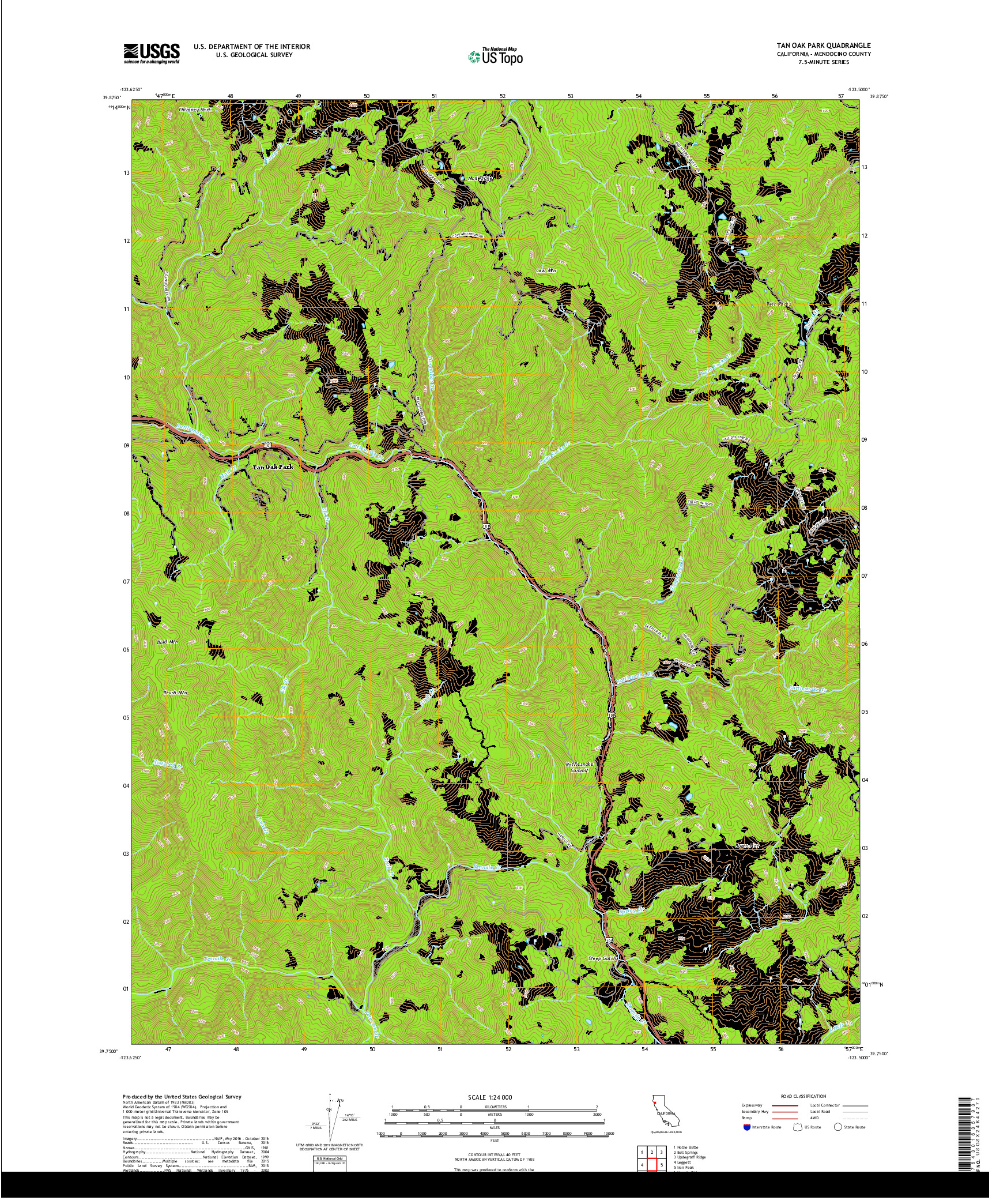 USGS US TOPO 7.5-MINUTE MAP FOR TAN OAK PARK, CA 2018