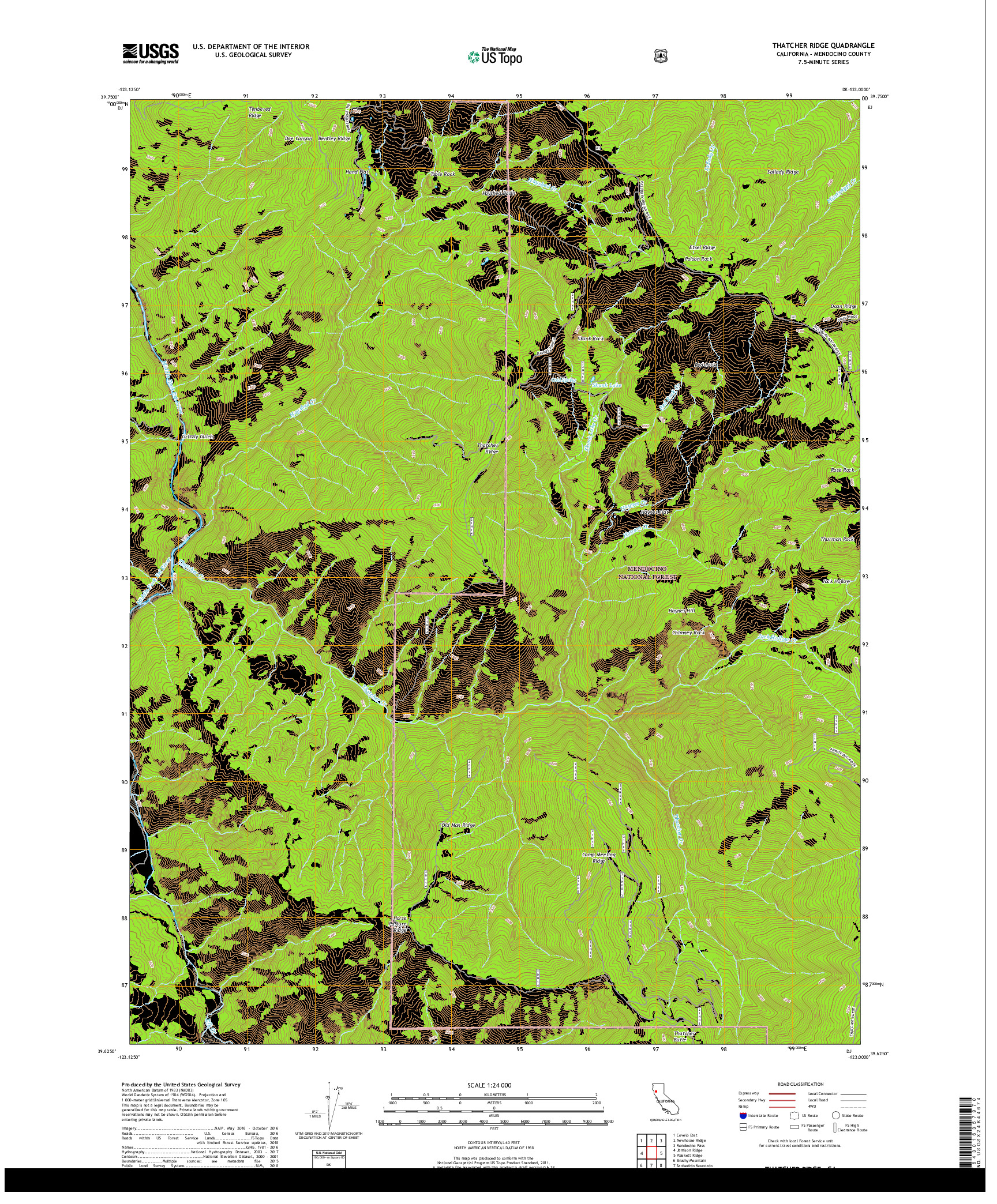 USGS US TOPO 7.5-MINUTE MAP FOR THATCHER RIDGE, CA 2018