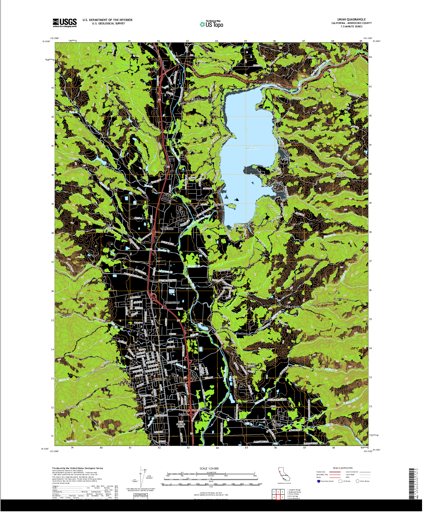 USGS US TOPO 7.5-MINUTE MAP FOR UKIAH, CA 2018