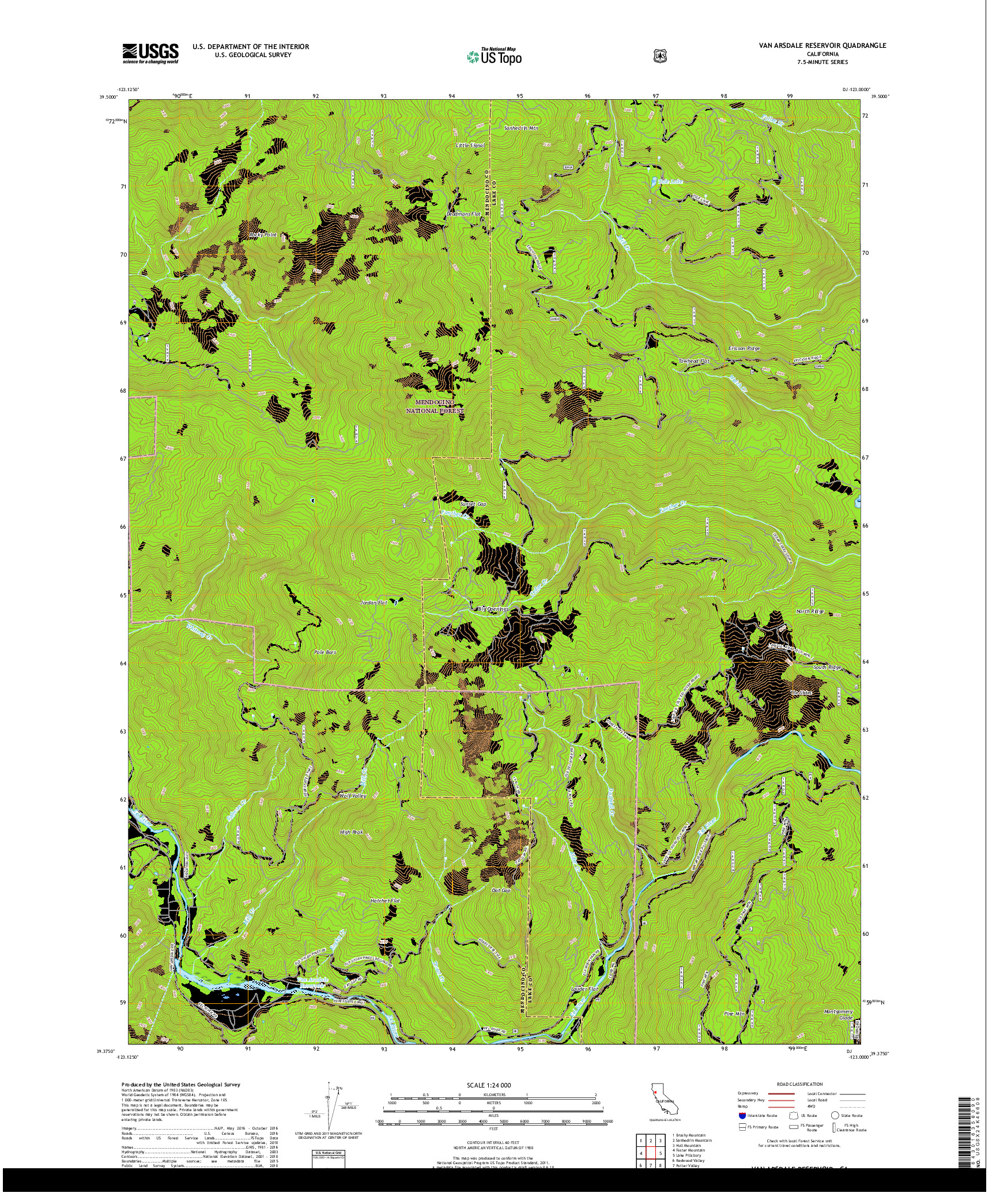 USGS US TOPO 7.5-MINUTE MAP FOR VAN ARSDALE RESERVOIR, CA 2018