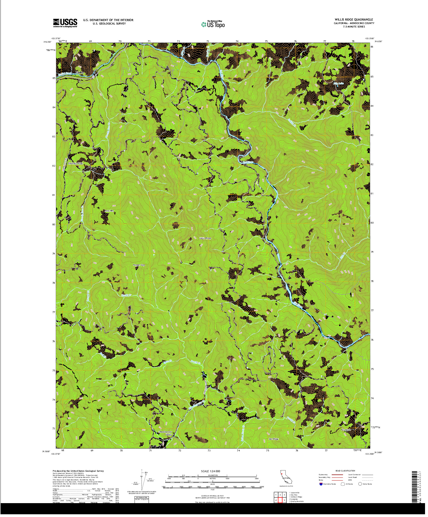 USGS US TOPO 7.5-MINUTE MAP FOR WILLIS RIDGE, CA 2018