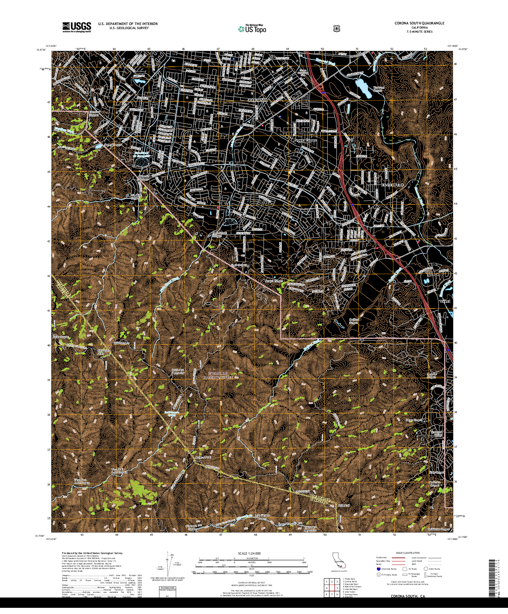 USGS US TOPO 7.5-MINUTE MAP FOR CORONA SOUTH, CA 2018