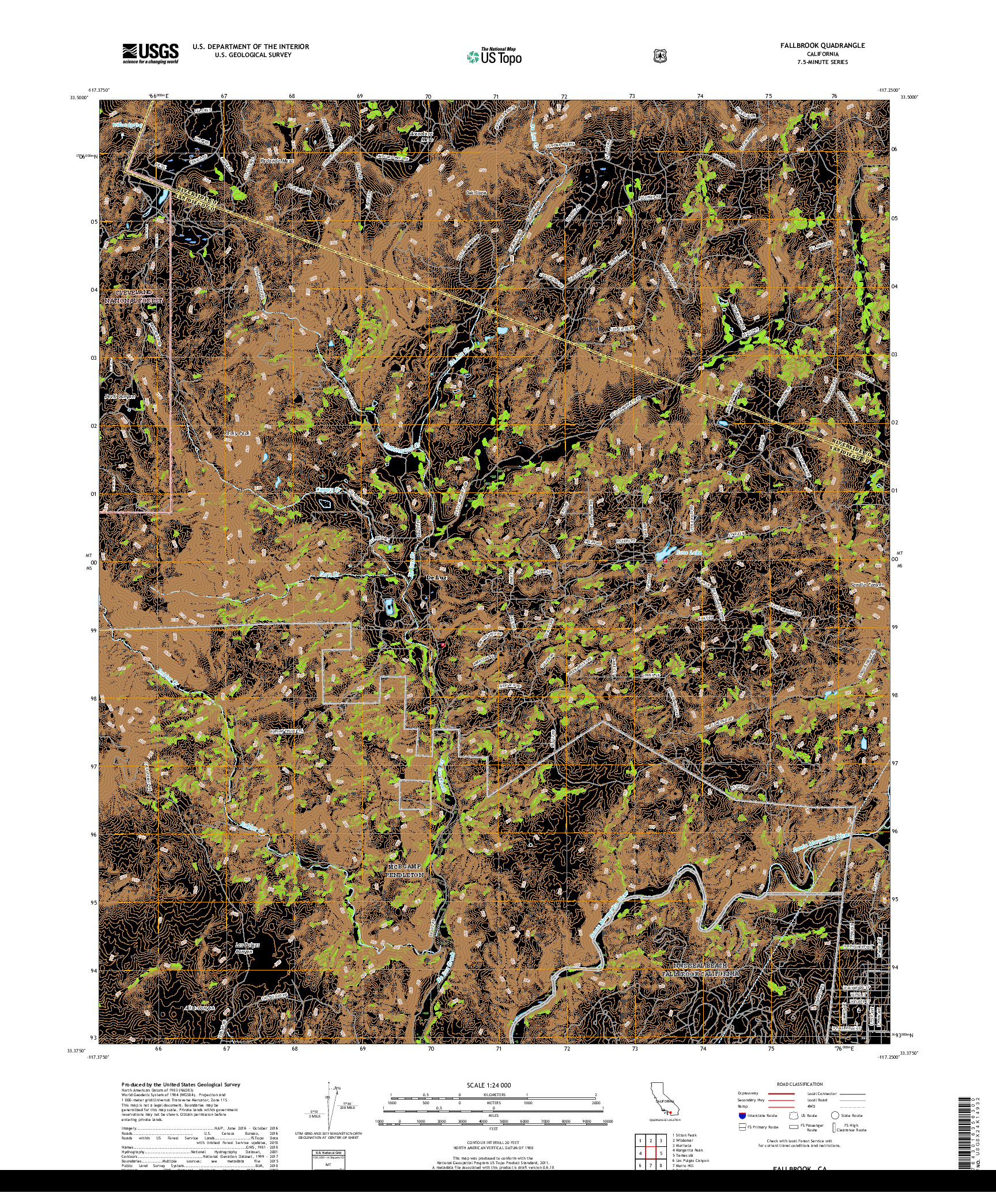 USGS US TOPO 7.5-MINUTE MAP FOR FALLBROOK, CA 2018