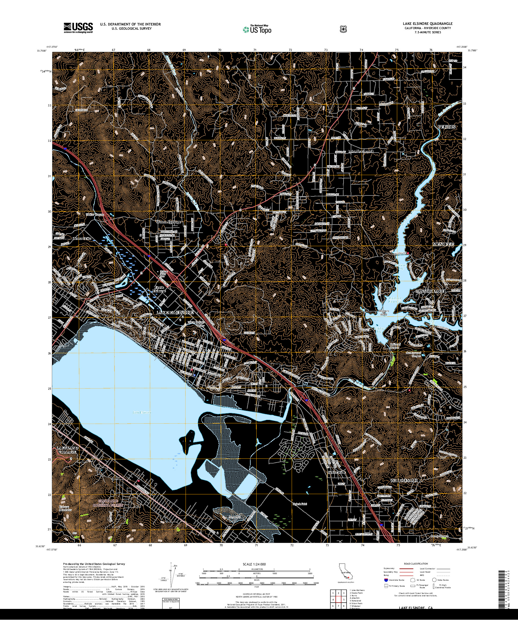 USGS US TOPO 7.5-MINUTE MAP FOR LAKE ELSINORE, CA 2018
