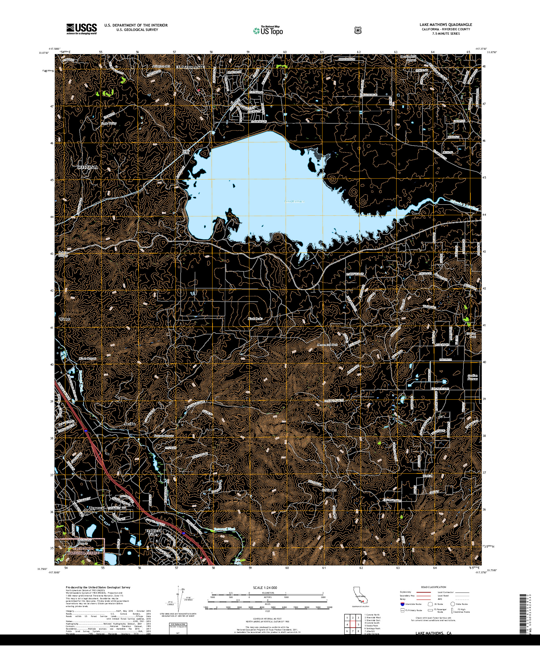 USGS US TOPO 7.5-MINUTE MAP FOR LAKE MATHEWS, CA 2018