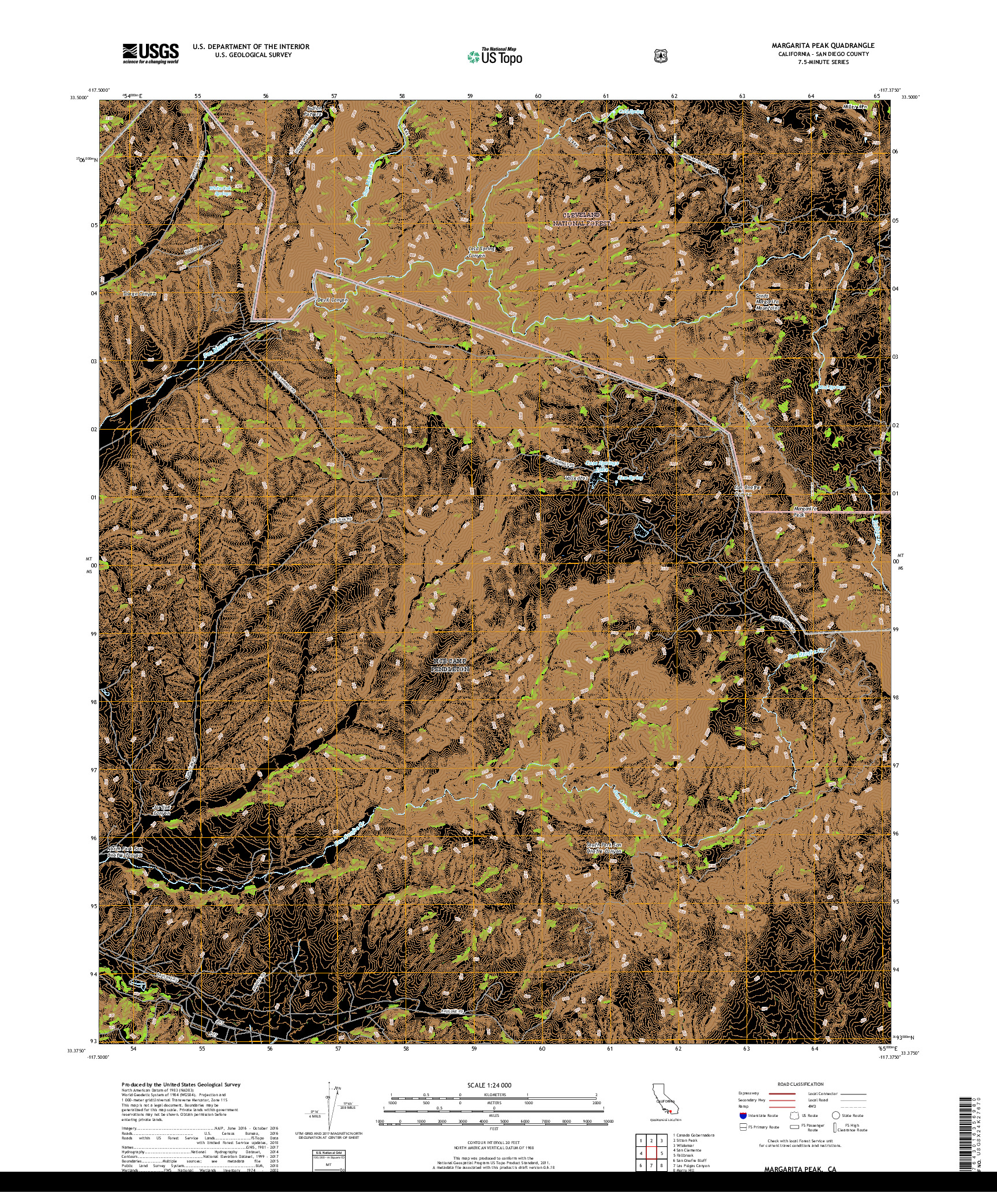 USGS US TOPO 7.5-MINUTE MAP FOR MARGARITA PEAK, CA 2018