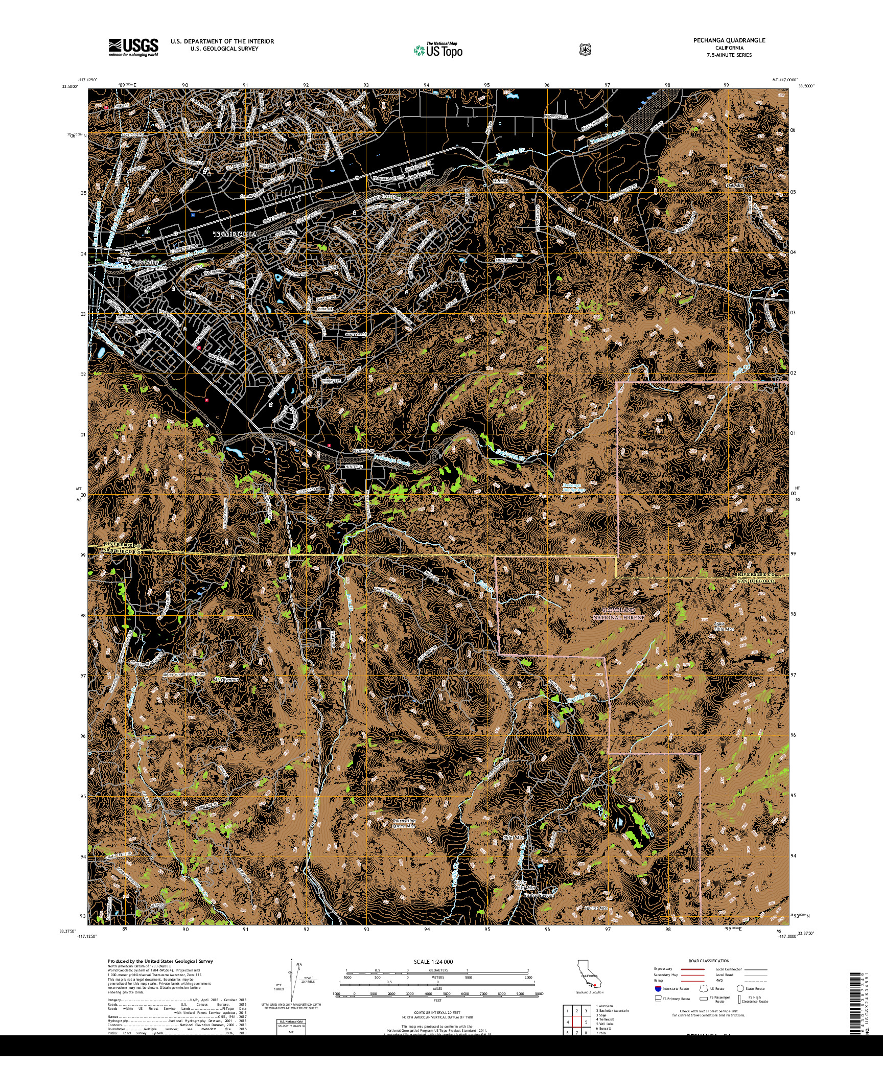USGS US TOPO 7.5-MINUTE MAP FOR PECHANGA, CA 2018