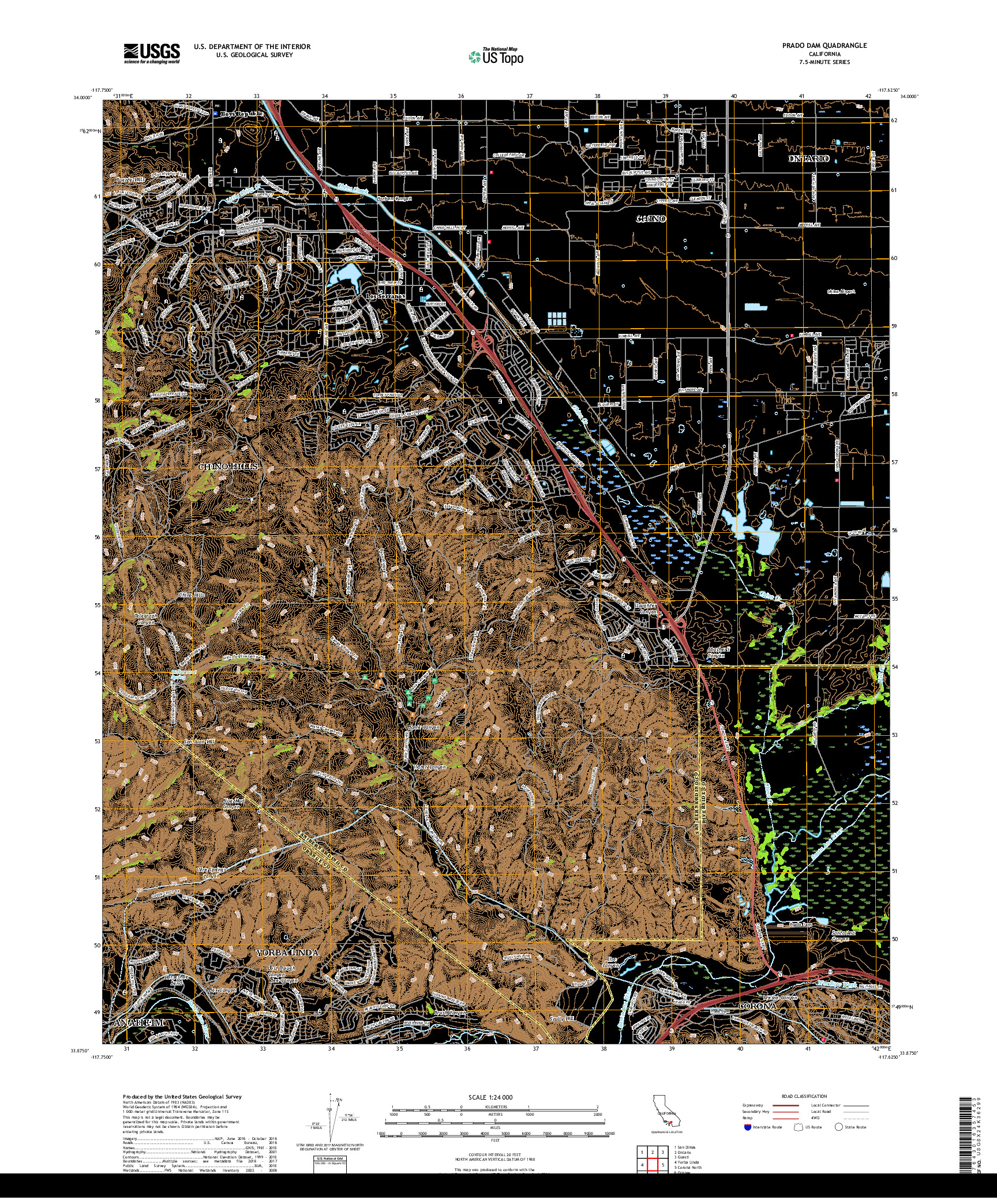 USGS US TOPO 7.5-MINUTE MAP FOR PRADO DAM, CA 2018