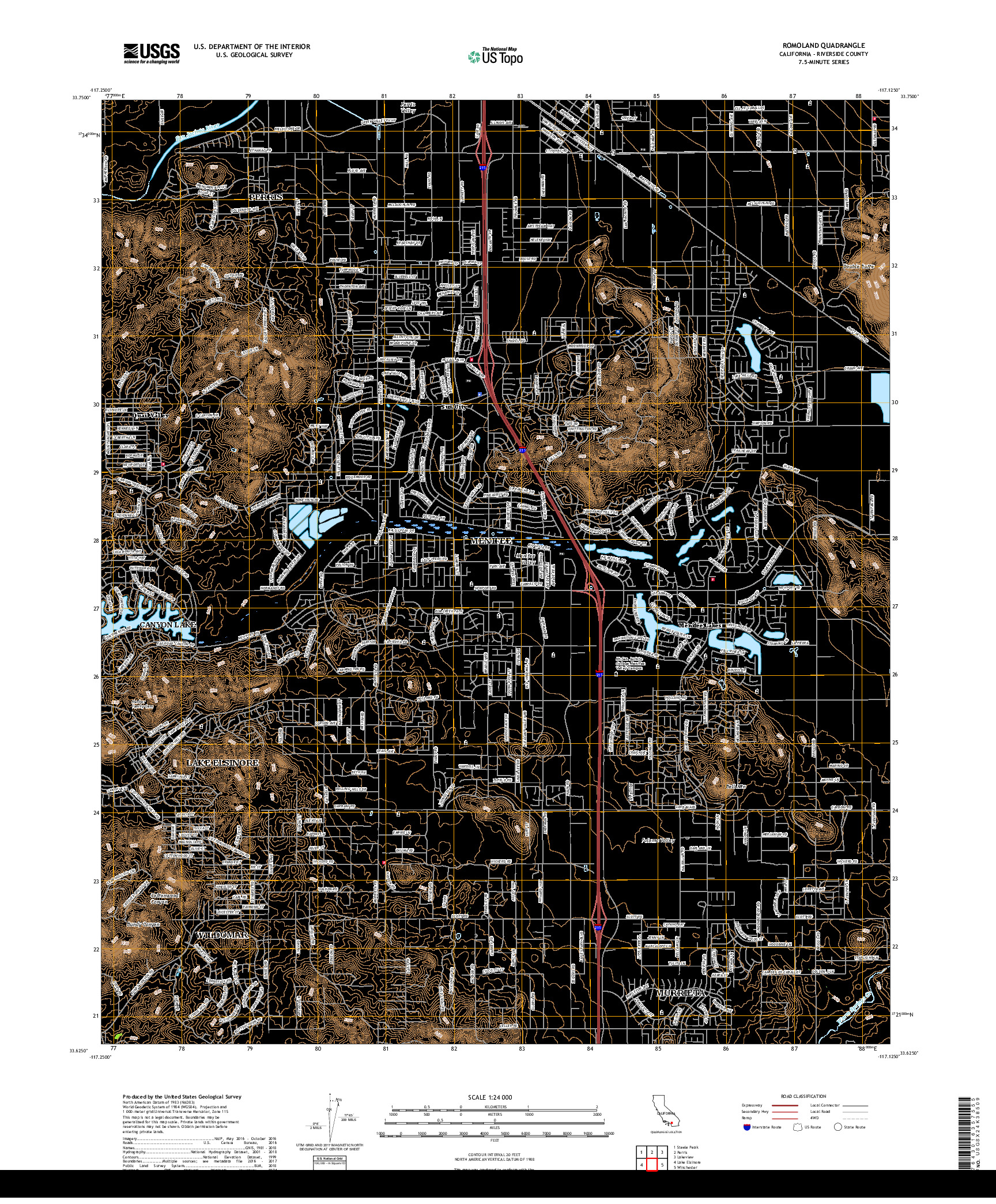 USGS US TOPO 7.5-MINUTE MAP FOR ROMOLAND, CA 2018