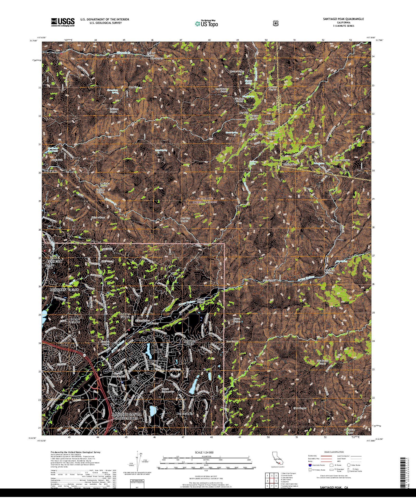 USGS US TOPO 7.5-MINUTE MAP FOR SANTIAGO PEAK, CA 2018