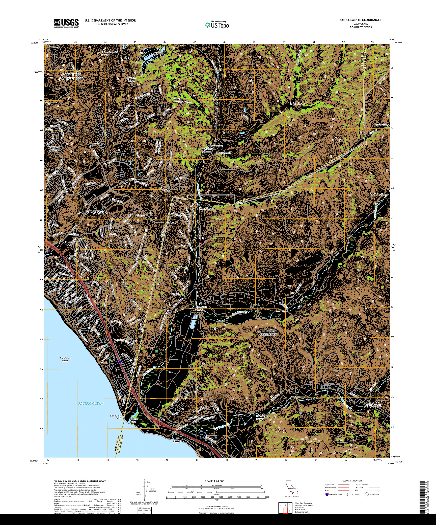 USGS US TOPO 7.5-MINUTE MAP FOR SAN CLEMENTE, CA 2018