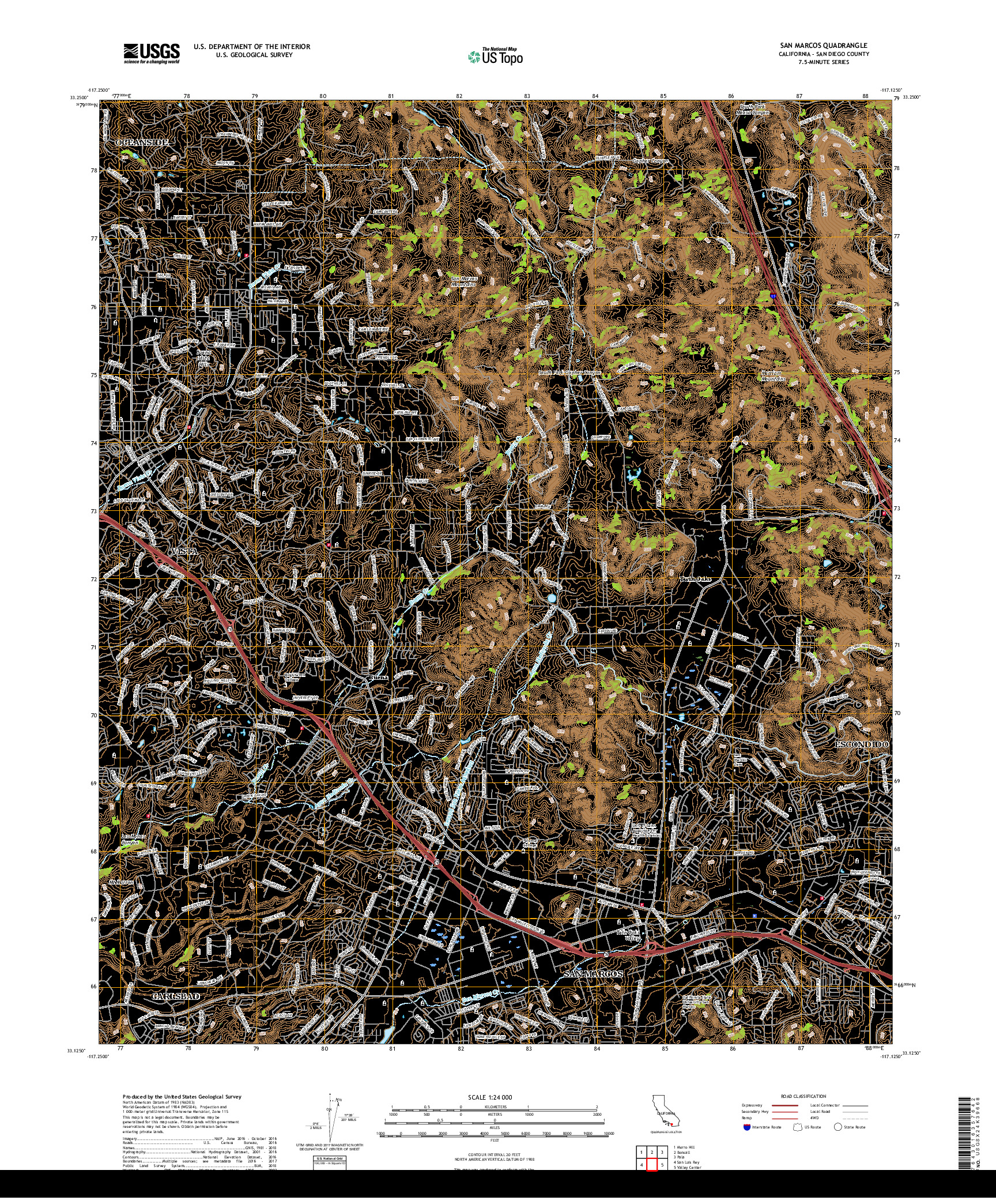 USGS US TOPO 7.5-MINUTE MAP FOR SAN MARCOS, CA 2018