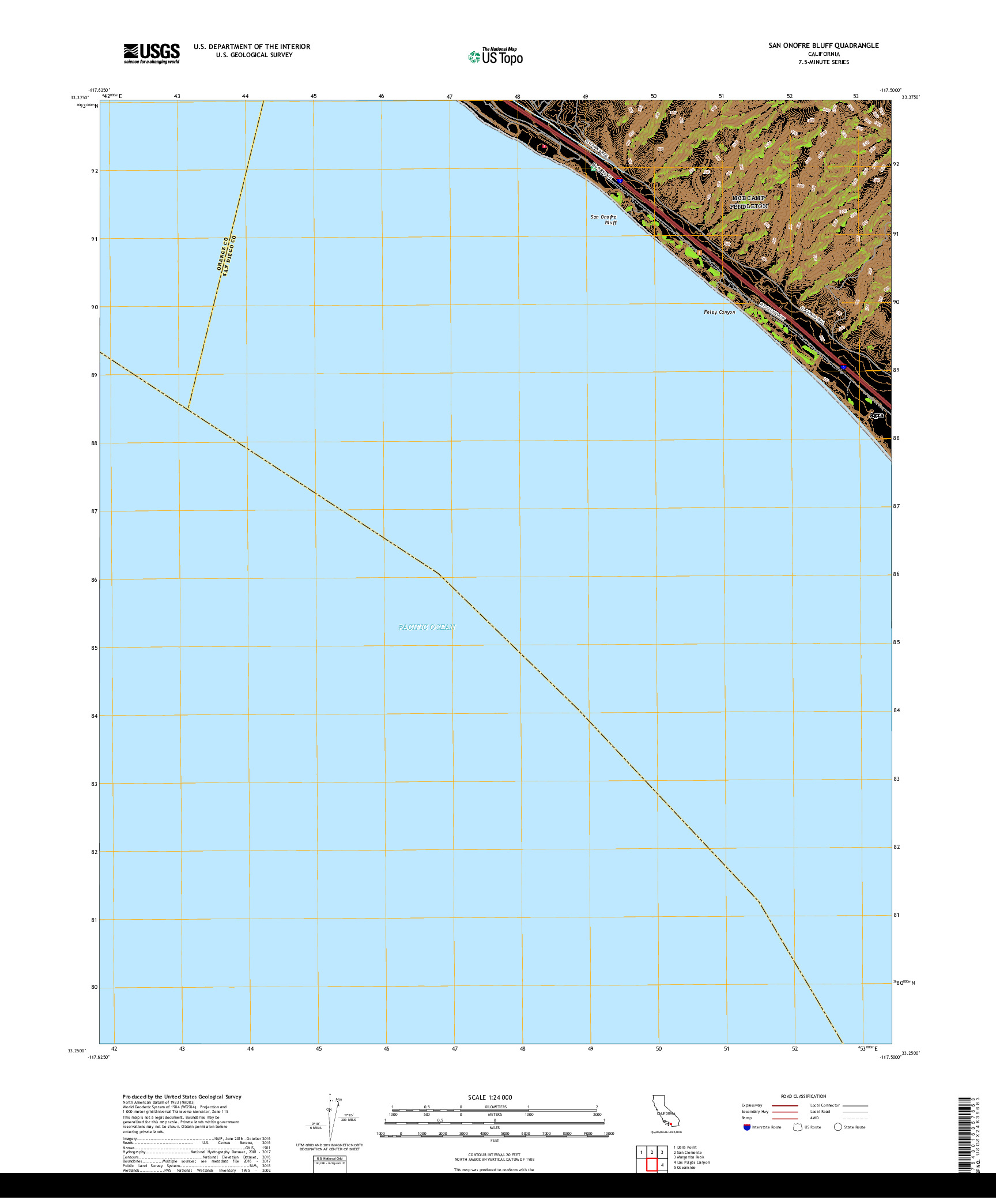 USGS US TOPO 7.5-MINUTE MAP FOR SAN ONOFRE BLUFF, CA 2018