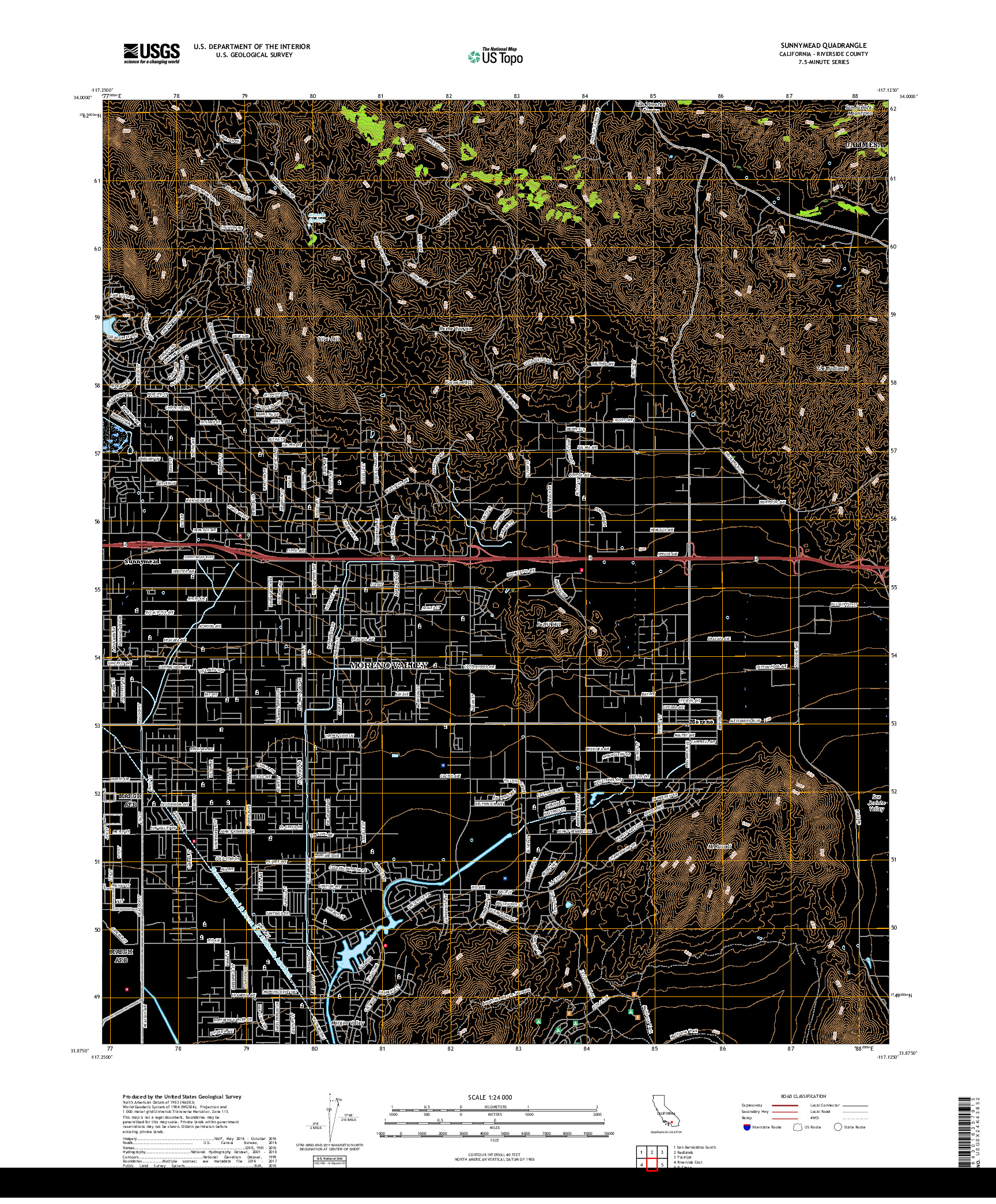 USGS US TOPO 7.5-MINUTE MAP FOR SUNNYMEAD, CA 2018