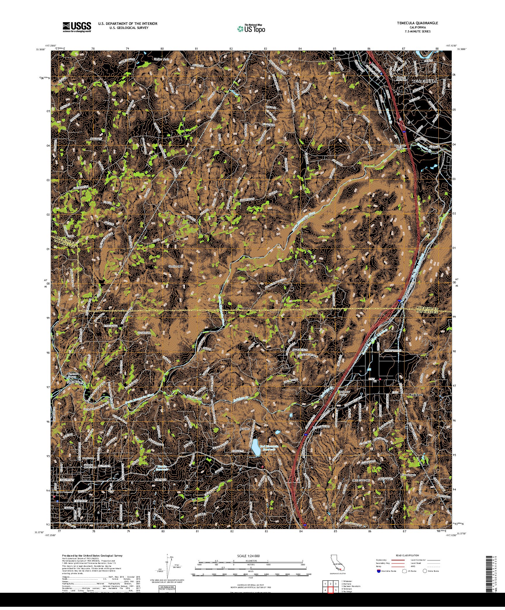 USGS US TOPO 7.5-MINUTE MAP FOR TEMECULA, CA 2018