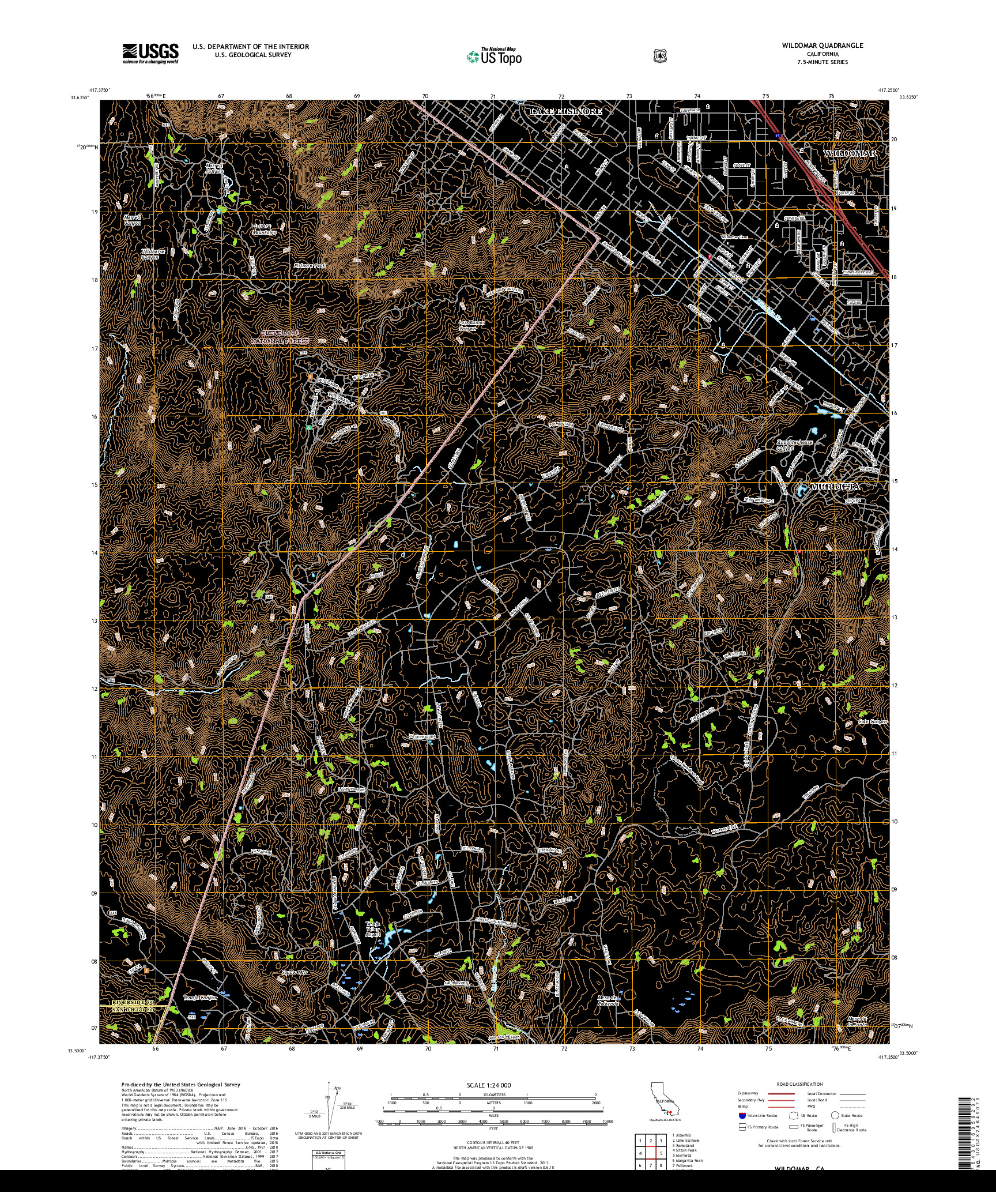 USGS US TOPO 7.5-MINUTE MAP FOR WILDOMAR, CA 2018